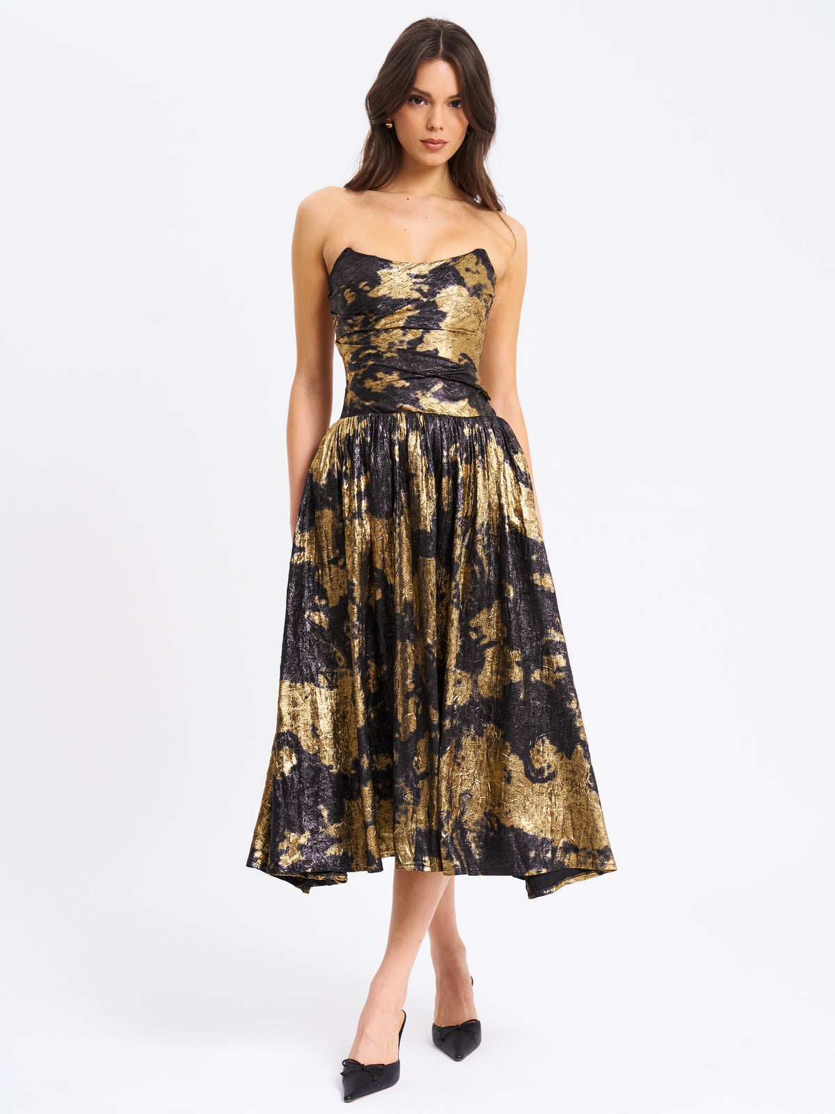 miss circle gold strapless dress Saanvi Tie Dye Bronzing Drop Waist Midi S / 4-6 Midi dress