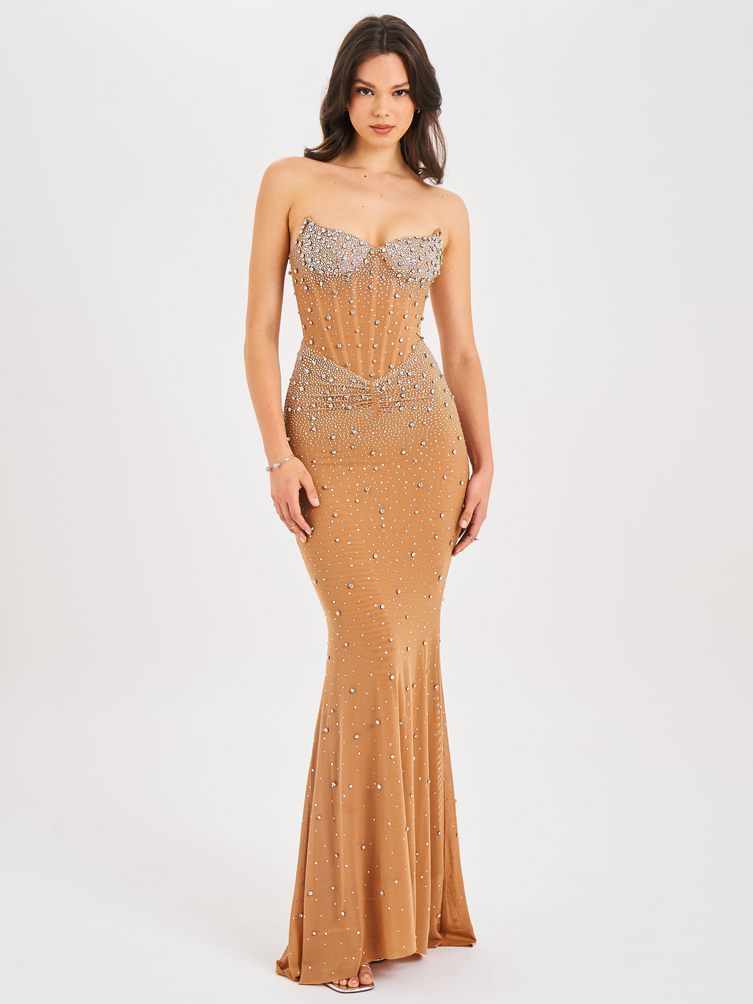 Fatima Crystal Sleeveless Corset Mermaid Maxi Dress