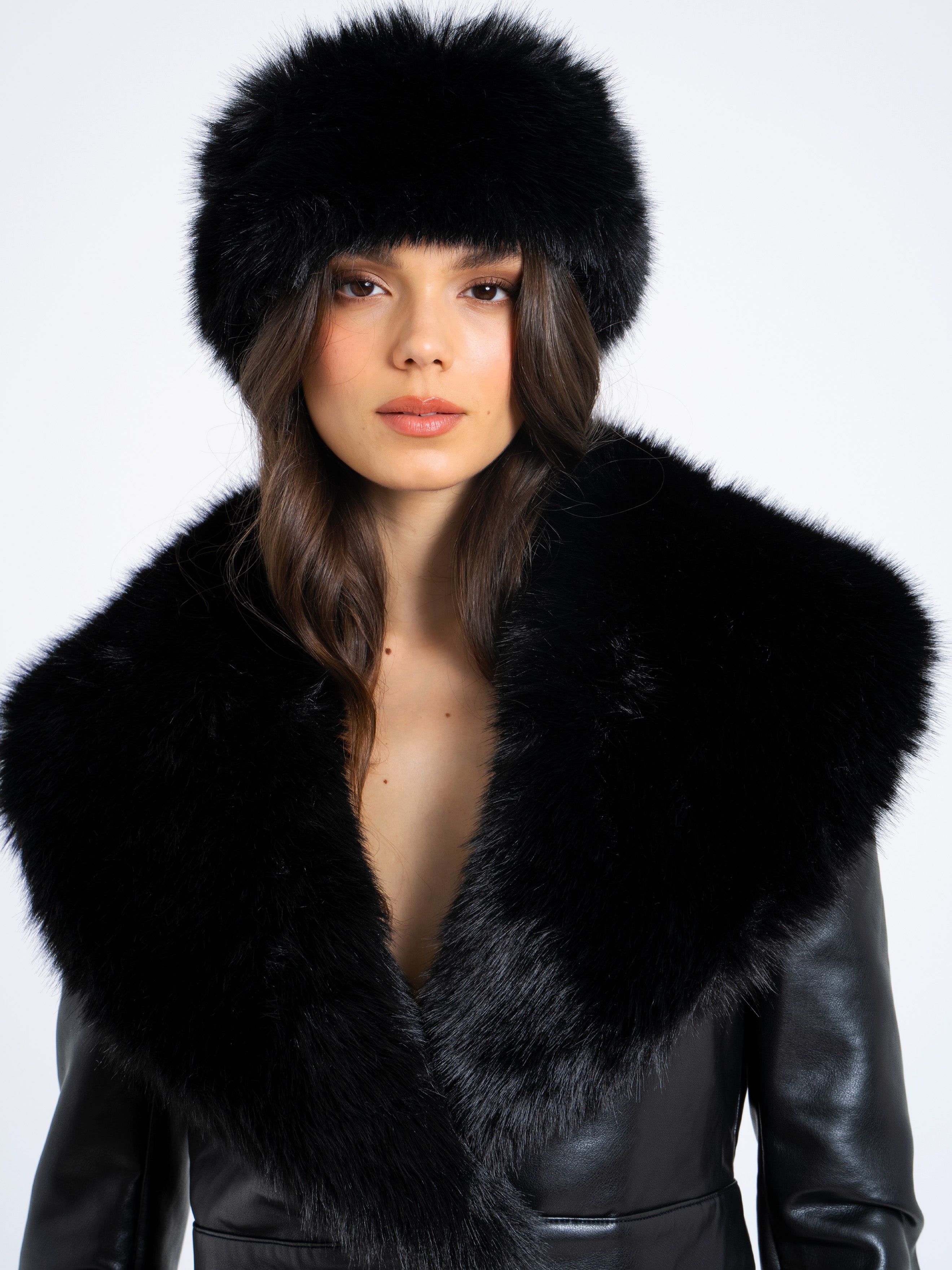 Miss Circle Black Wrap Around Vegan Fur Hat