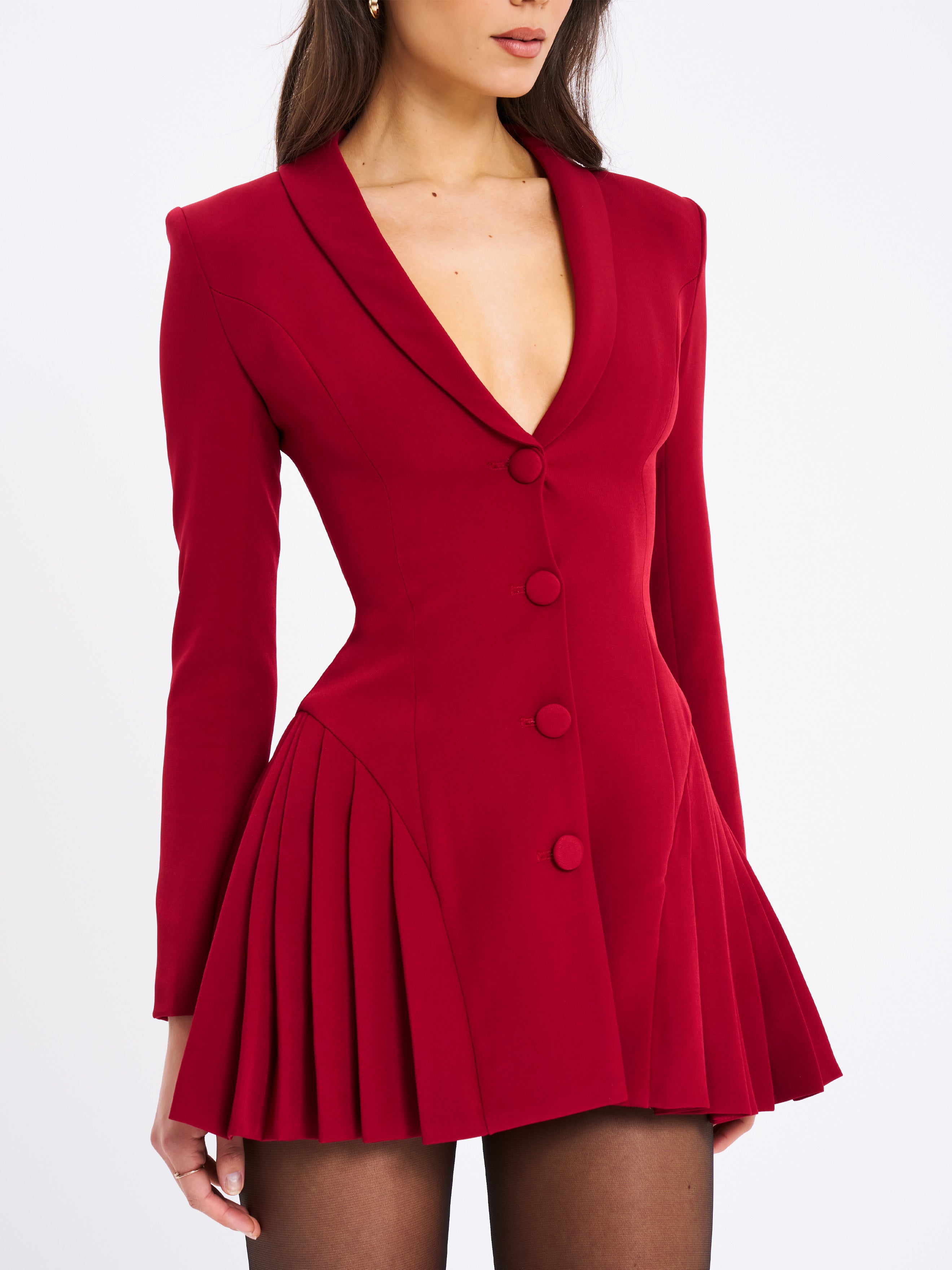 Delia Burgundy Blazer Dress with Pleated Detail