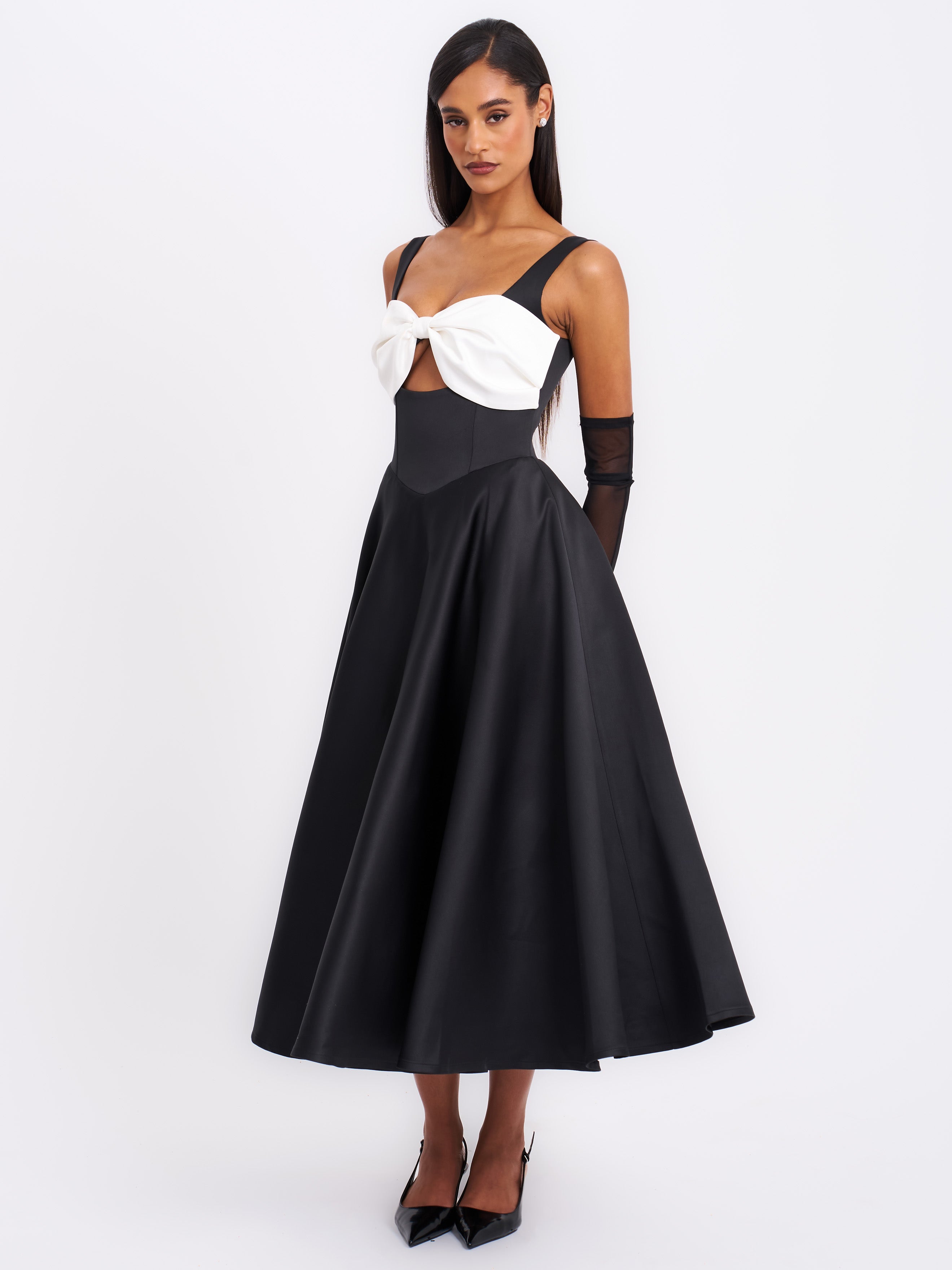 Edda Black Maxi Gown with White Bow