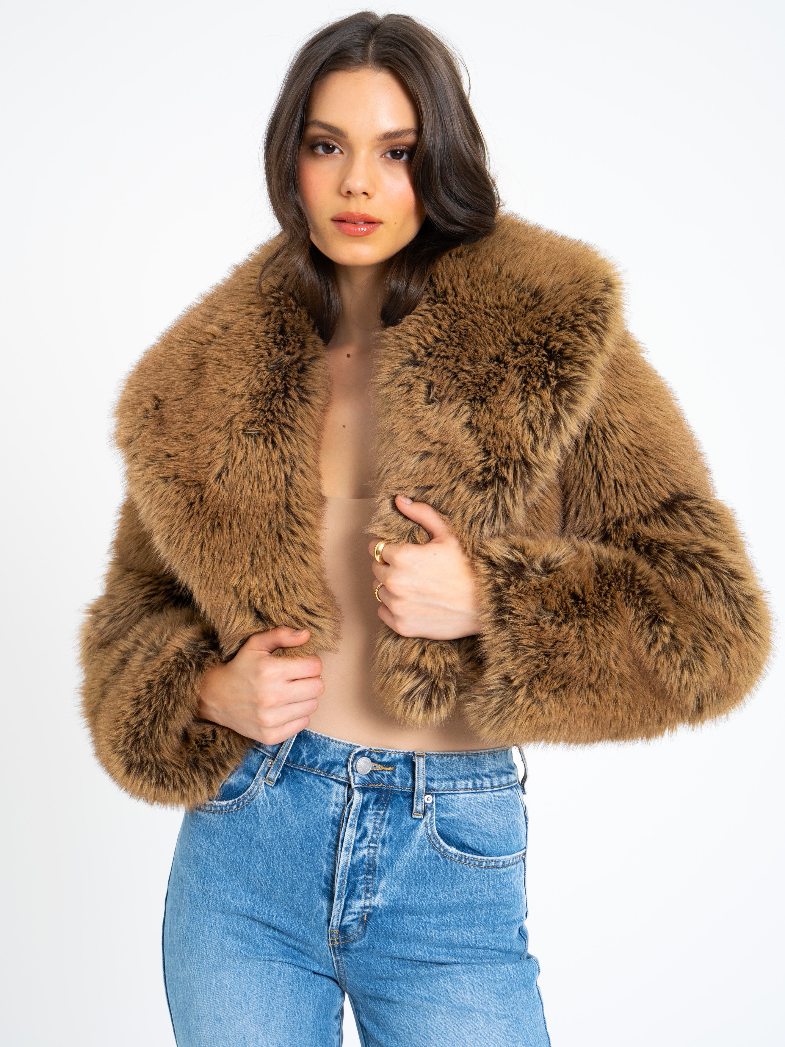 Yadavi Brown Vegan Fur Cropped Jacket