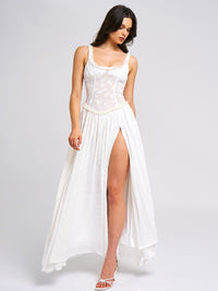 Garden Elf Lace Jacquard Textured Square Neck High Slit Maxi Dress
