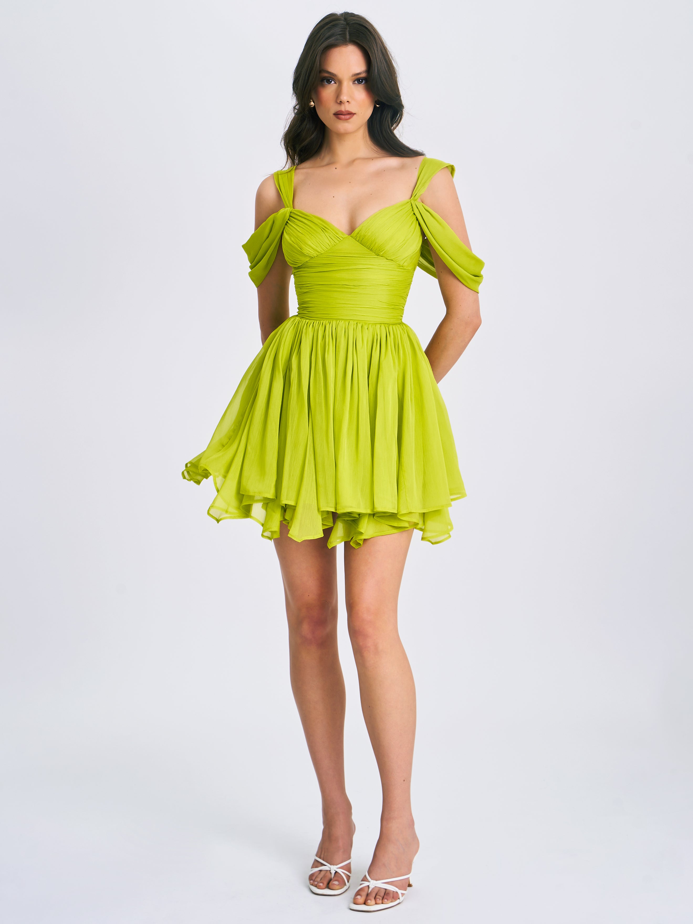 Frani Olive Green Layered Mesh Mini Dress