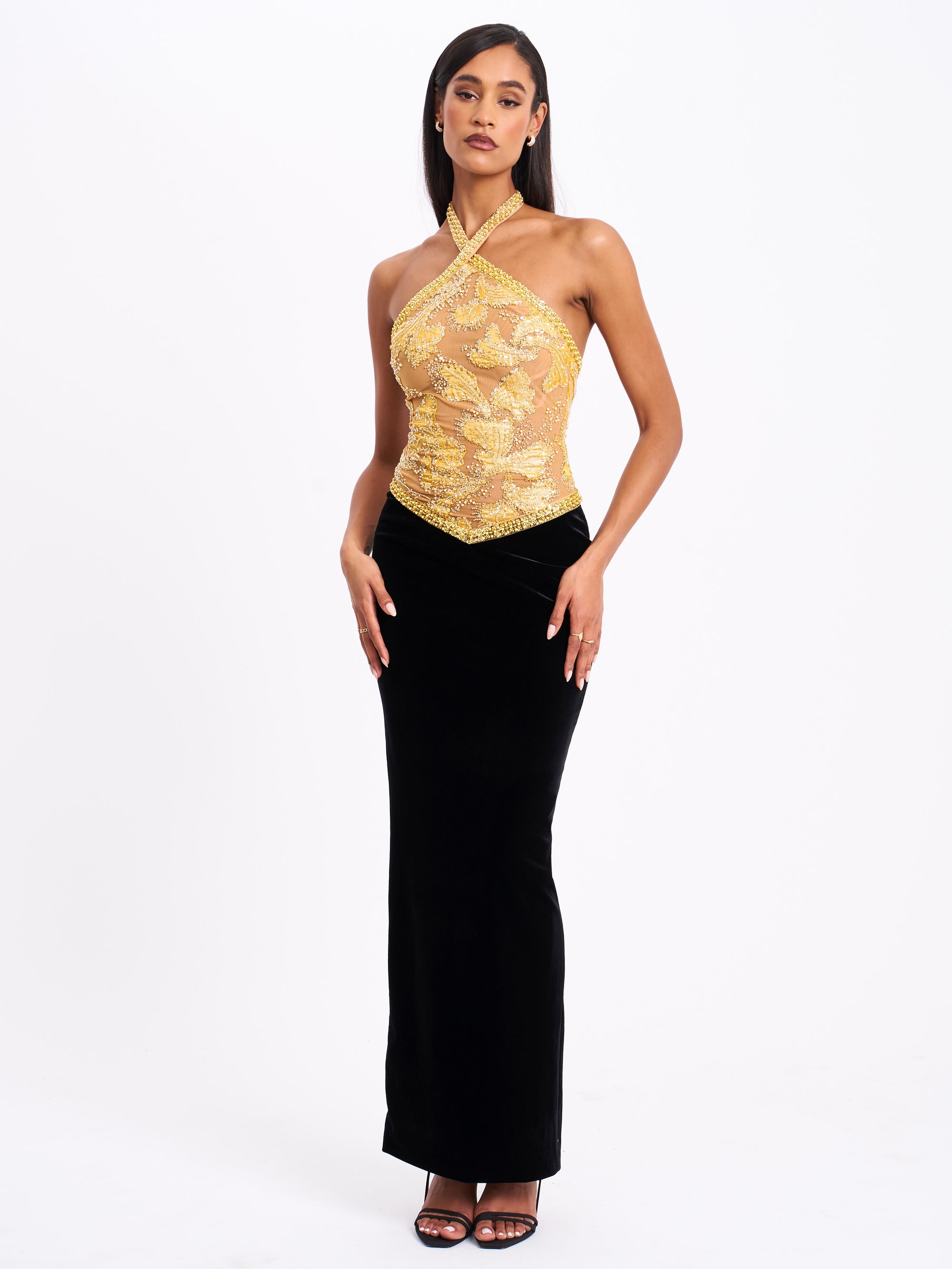 Astor Hand Embellished Maxi Dress - Gold main image 1