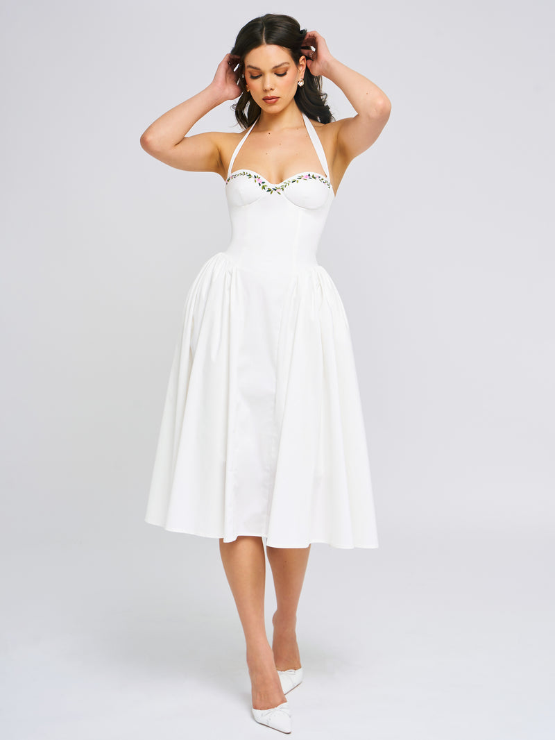 Gianna White Embroidered Halter Maxi Dress