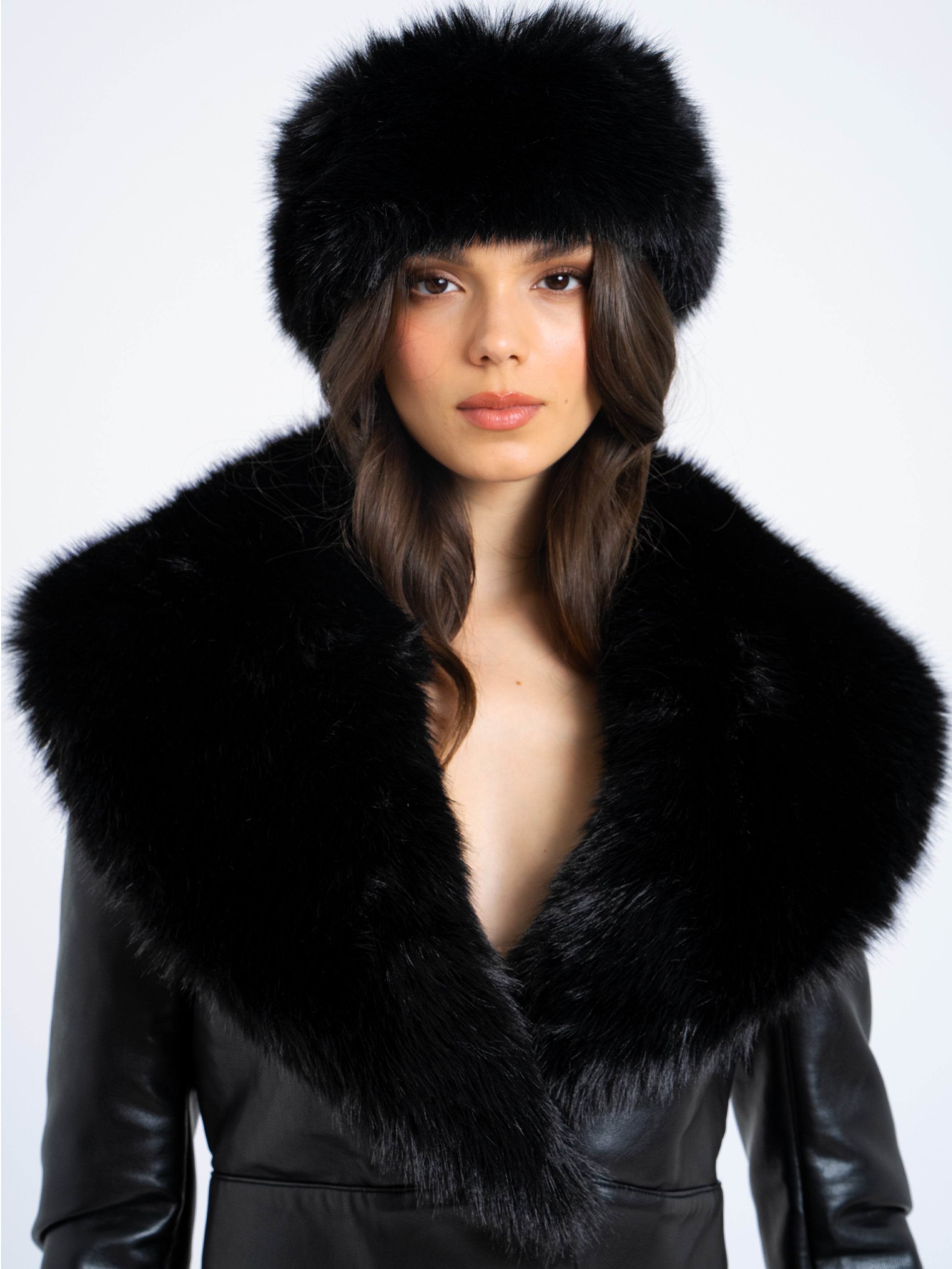 Miss Circle Black Wrap Around Vegan Fur Hat