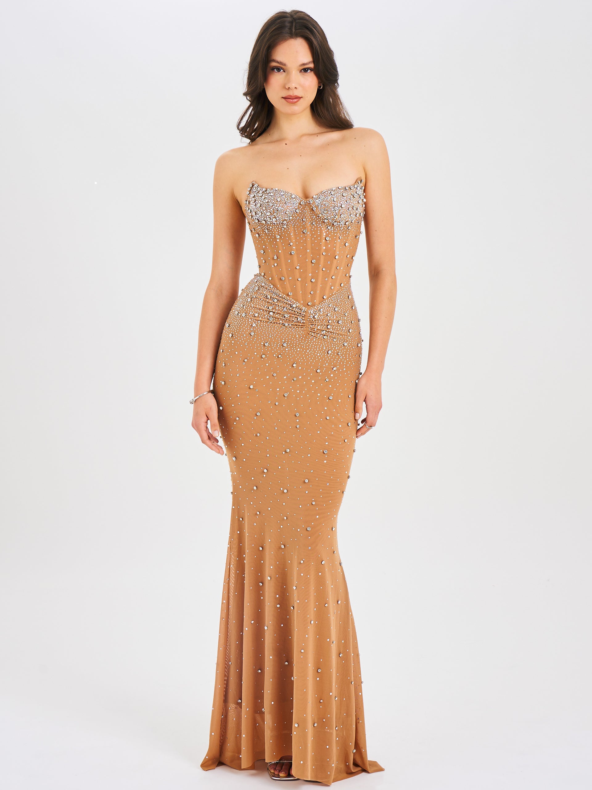 Miss Circle Women Fatima Crystal Sleeveless Corset Mermaid Maxi Dress