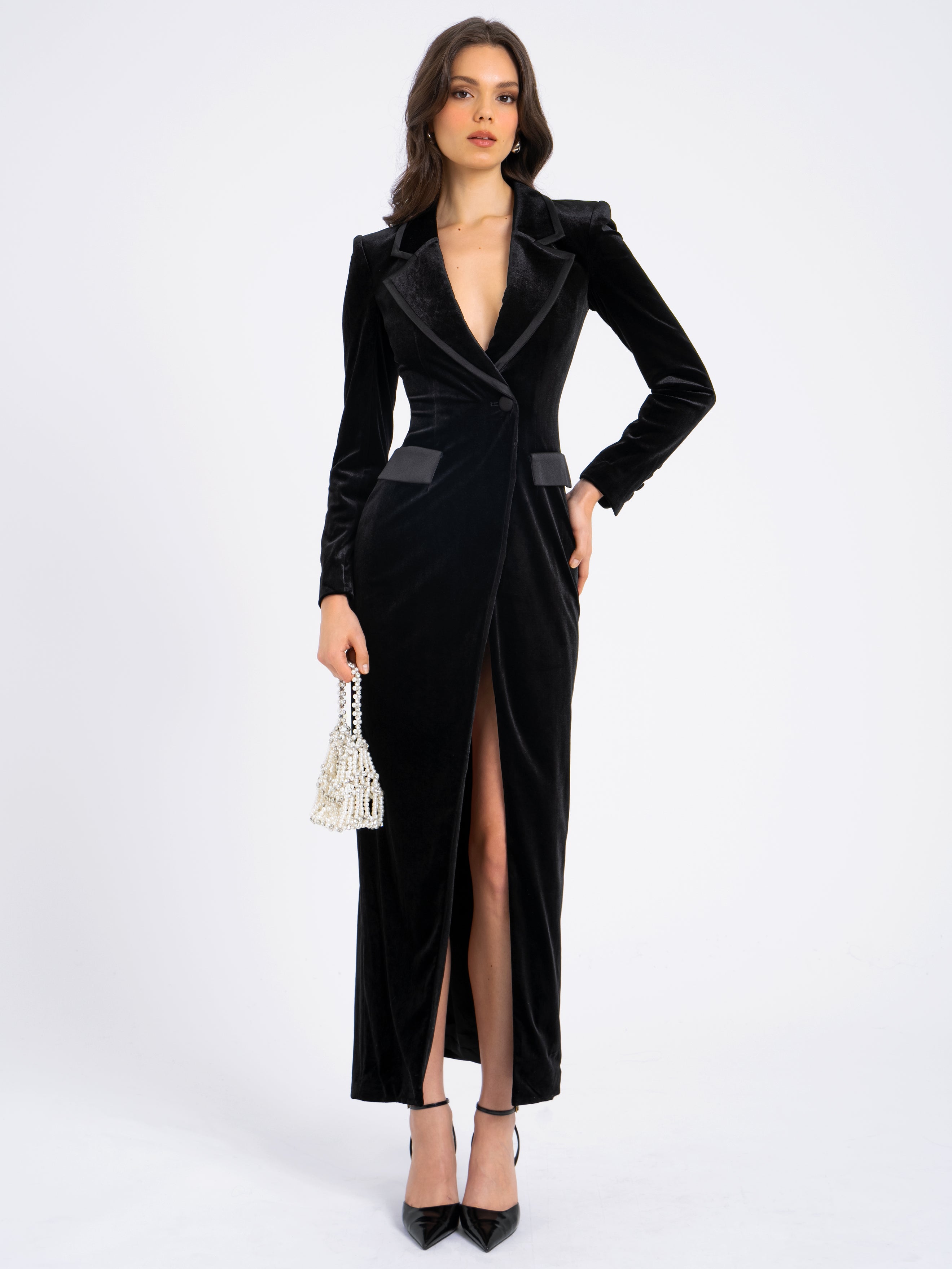 Willow Velvet High Slit Blazer Gown