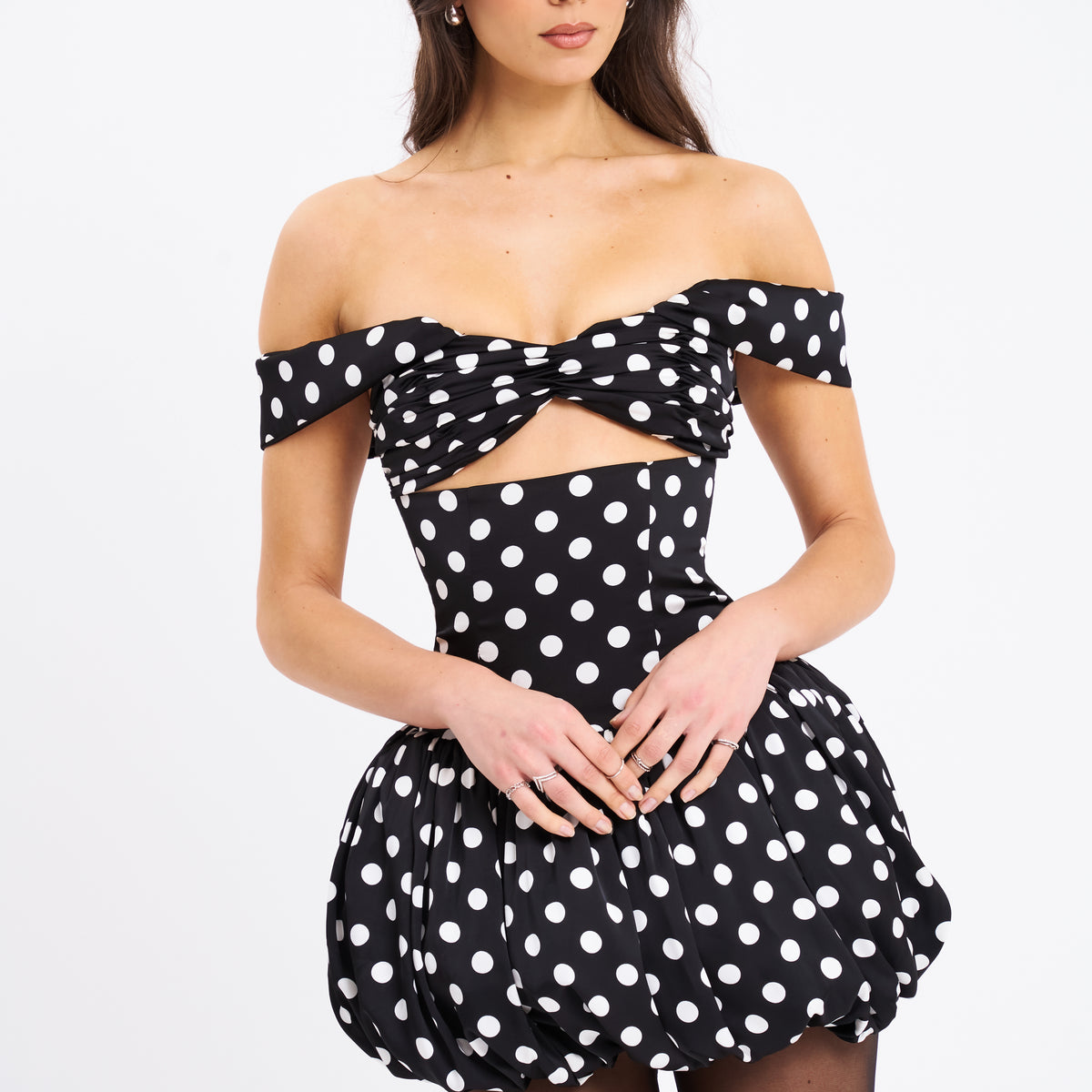 Umika Black Polka Dots Bubble Hem Mini Dress