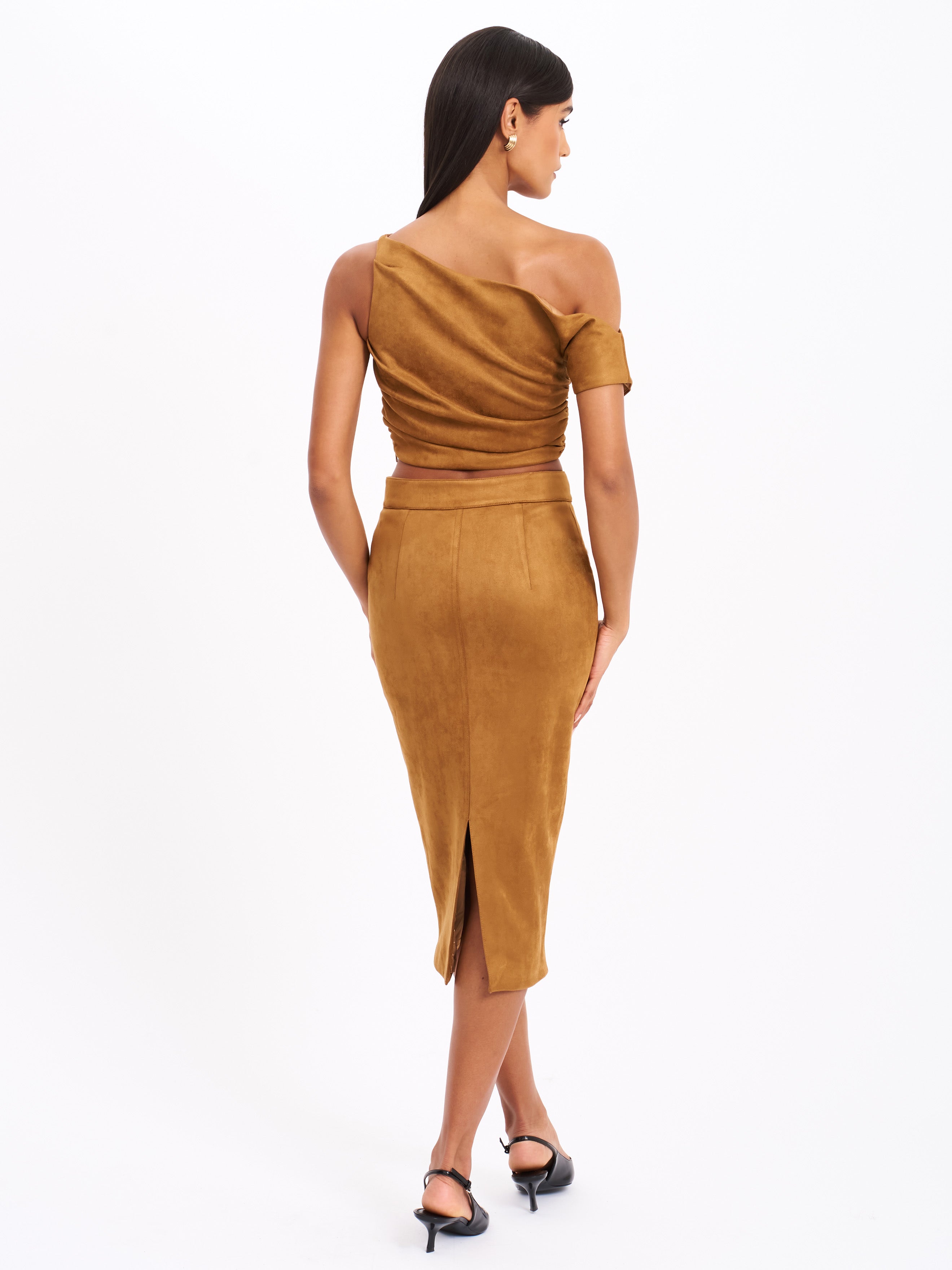 Zabrina Brown Suede Straight Pencil Skirt