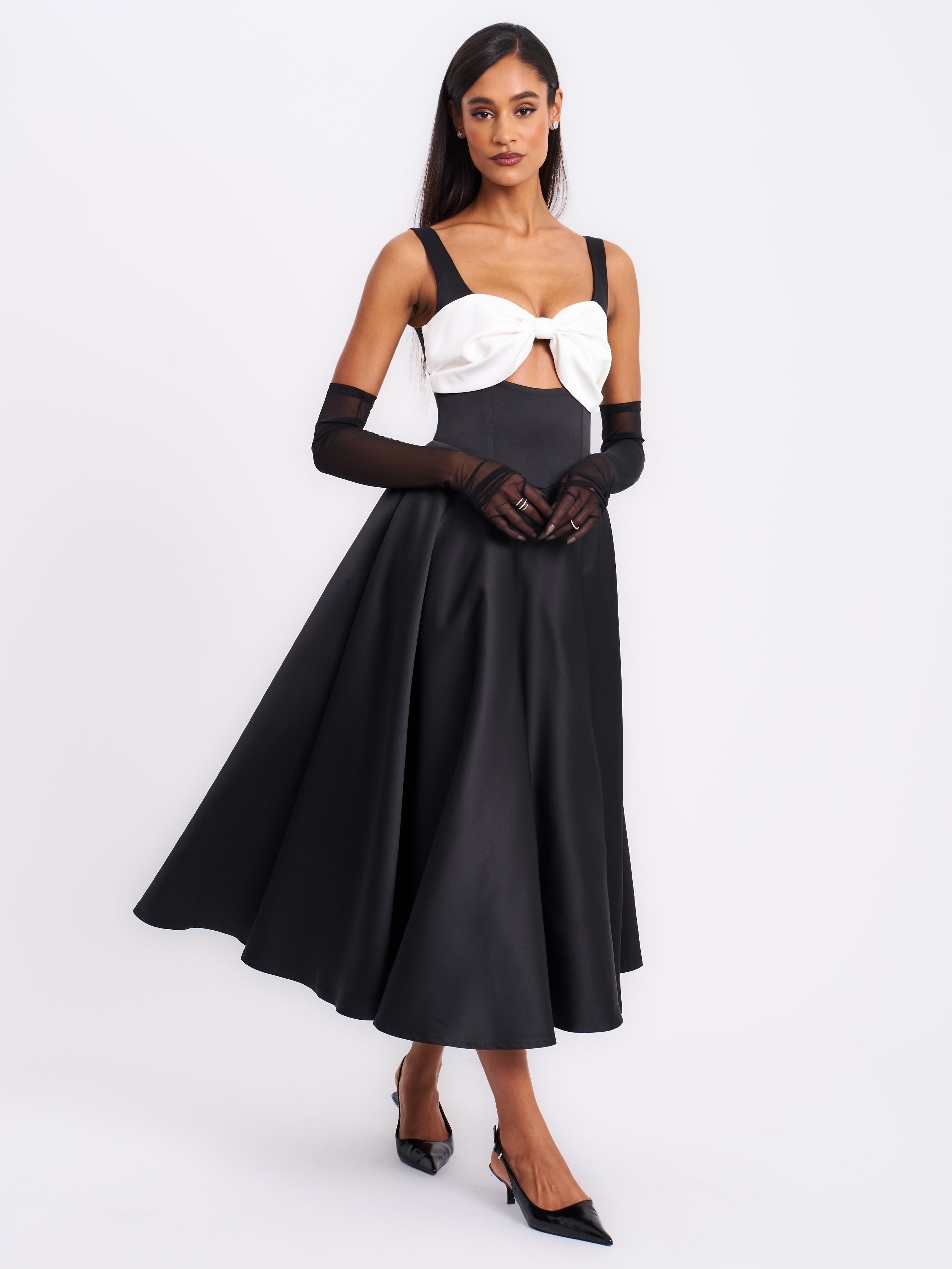 Edda Black Maxi Gown with White Bow