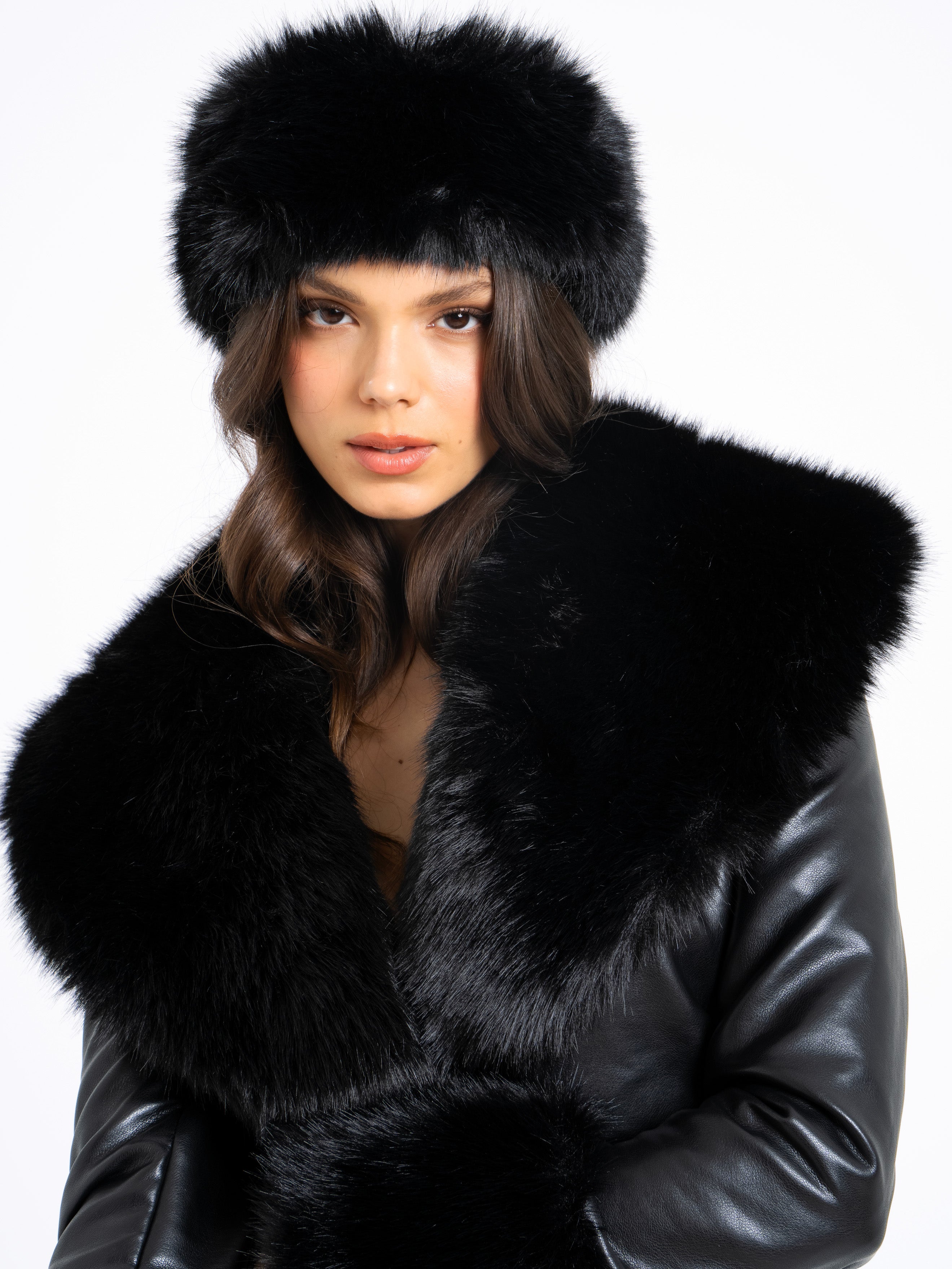 Miss Circle Black Wrap Around Vegan Fur Hat