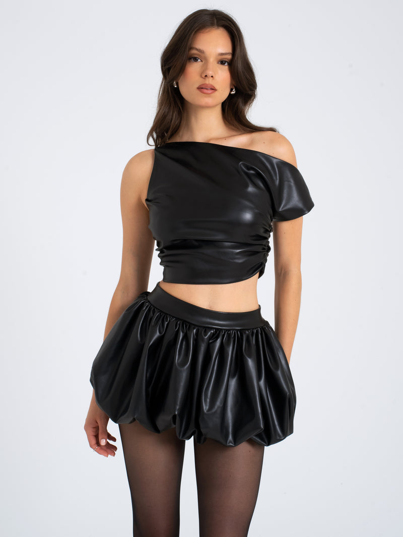 Yuna Vegan Leather Bubble Hem Skirt