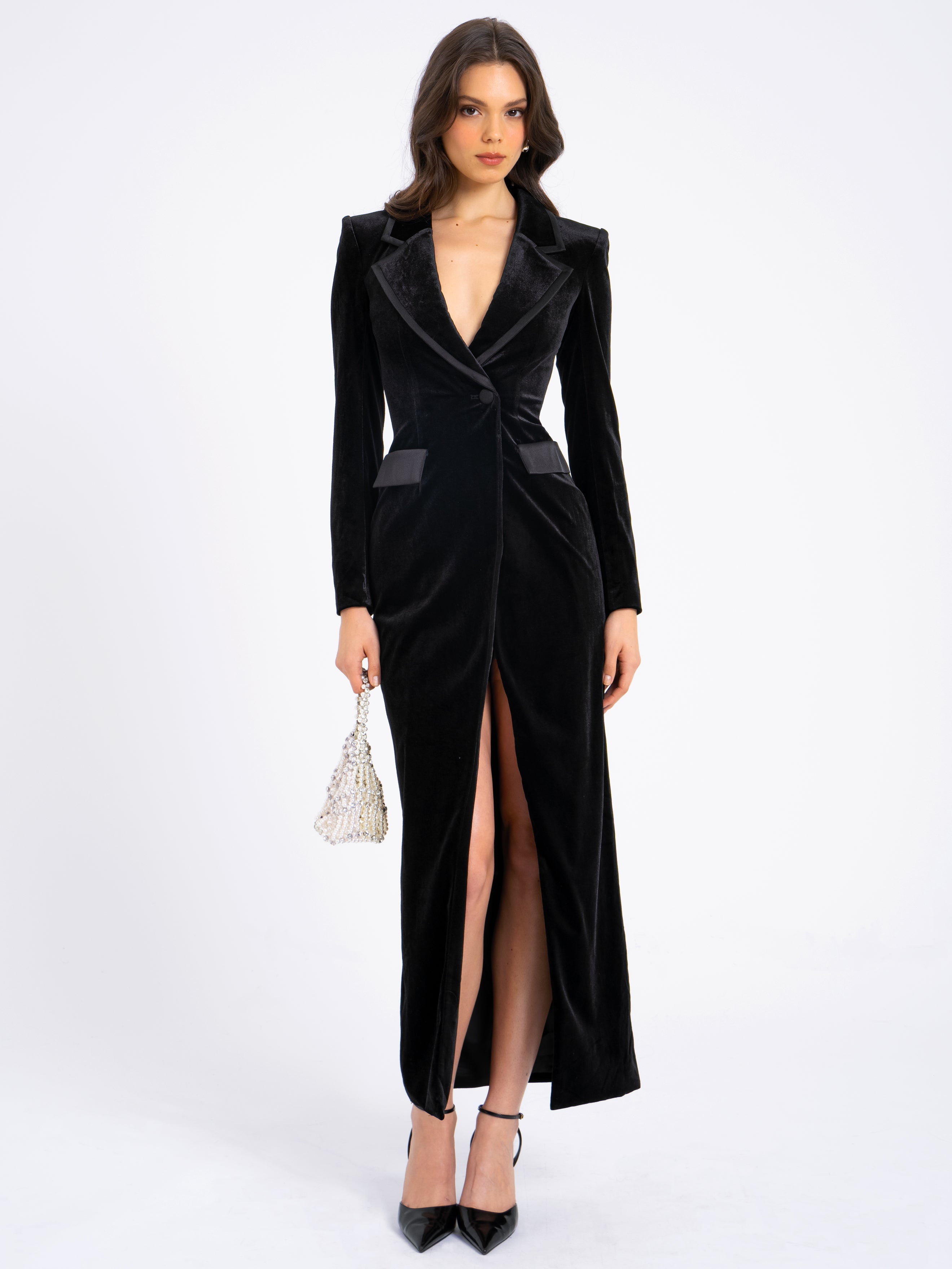 Willow Velvet High Slit Blazer Gown