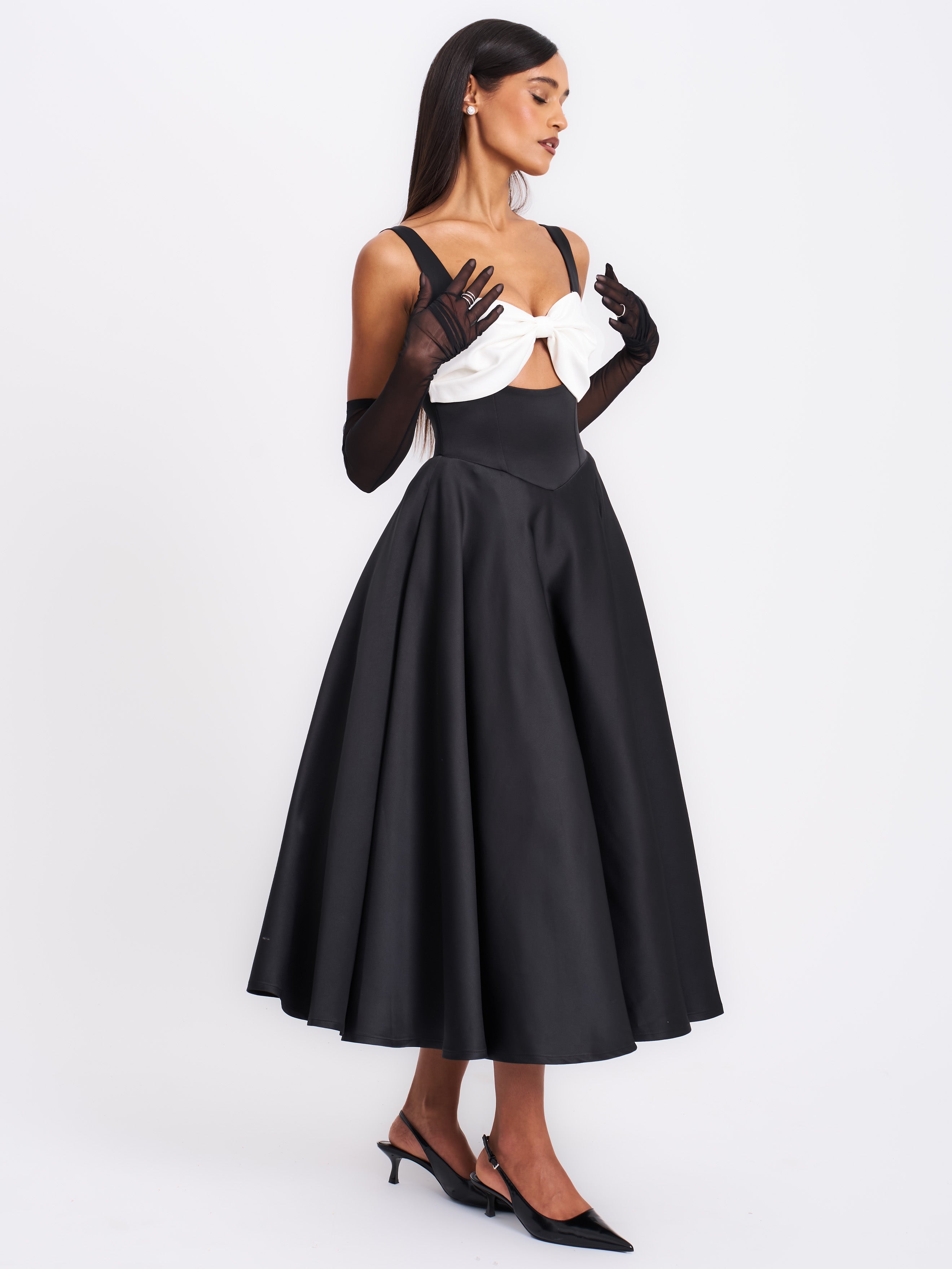 Edda Black Maxi Gown with White Bow