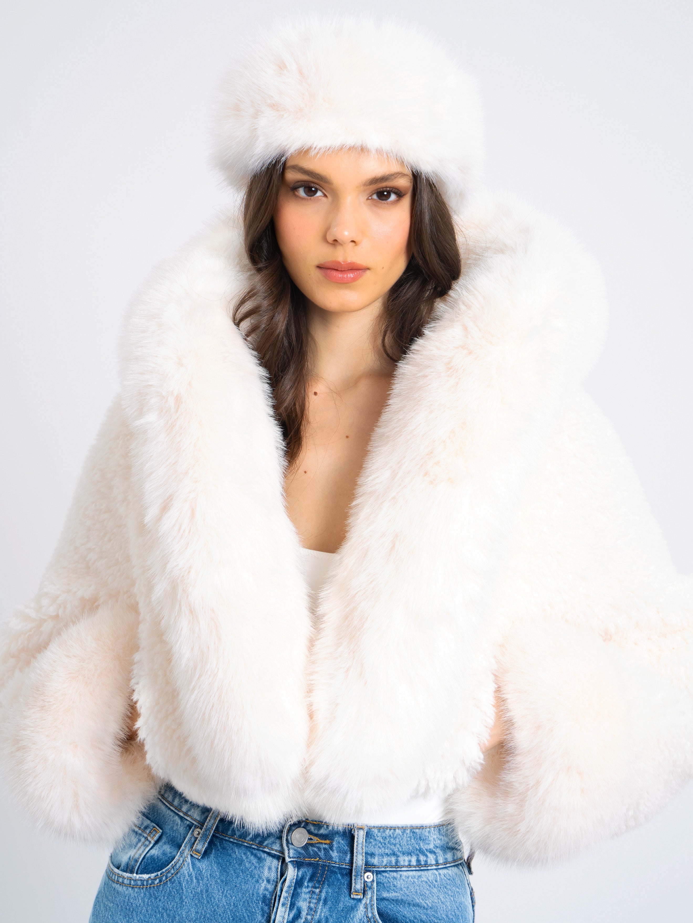 Kali Cropped Faux Fur Jacket With Hood