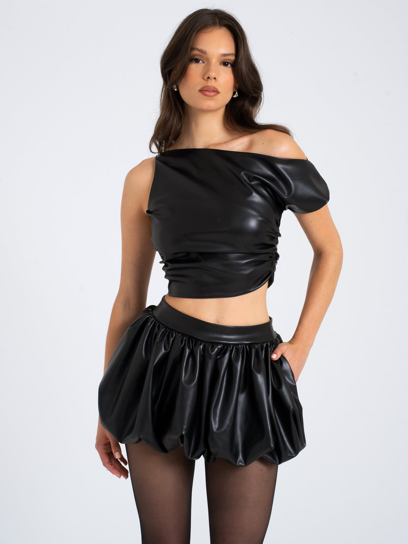 Yuna Vegan Leather Bubble Hem Skirt