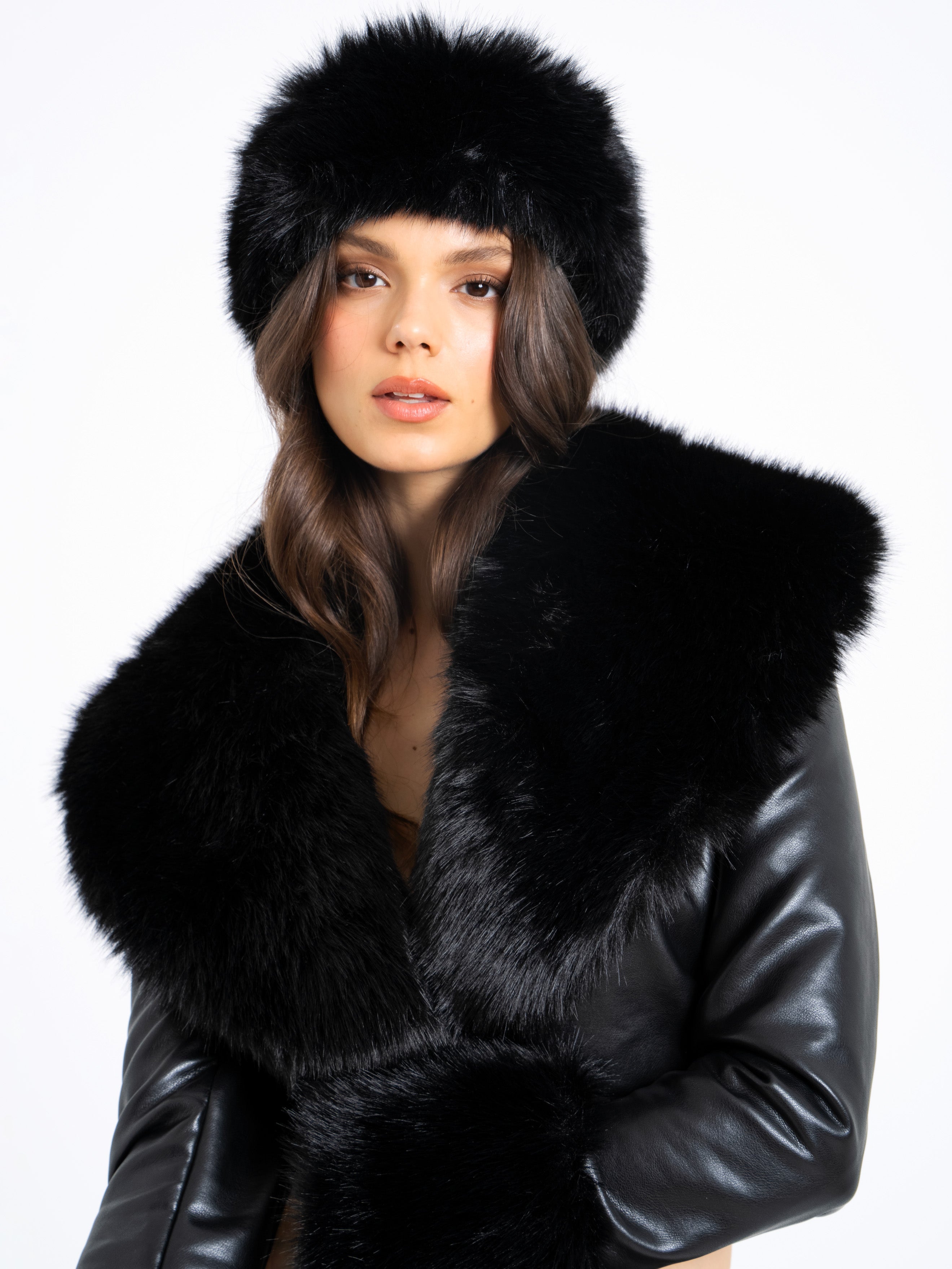 Miss Circle Black Wrap Around Vegan Fur Hat