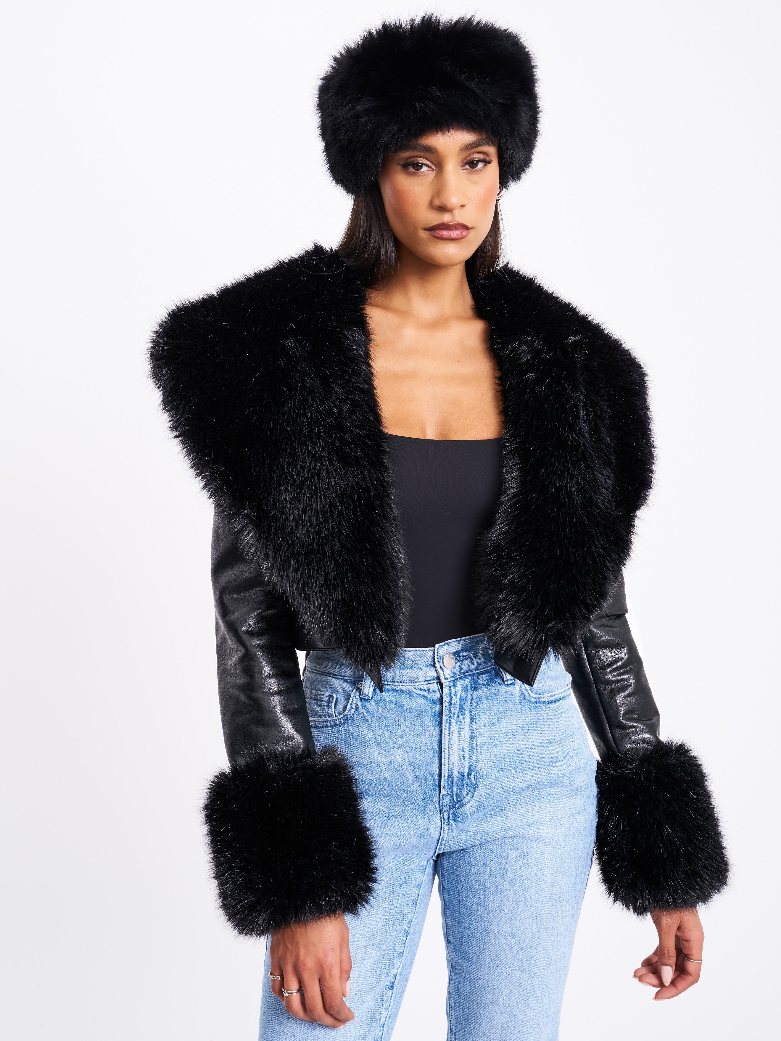 Miss Circle Black Wrap Around Vegan Fur Hat