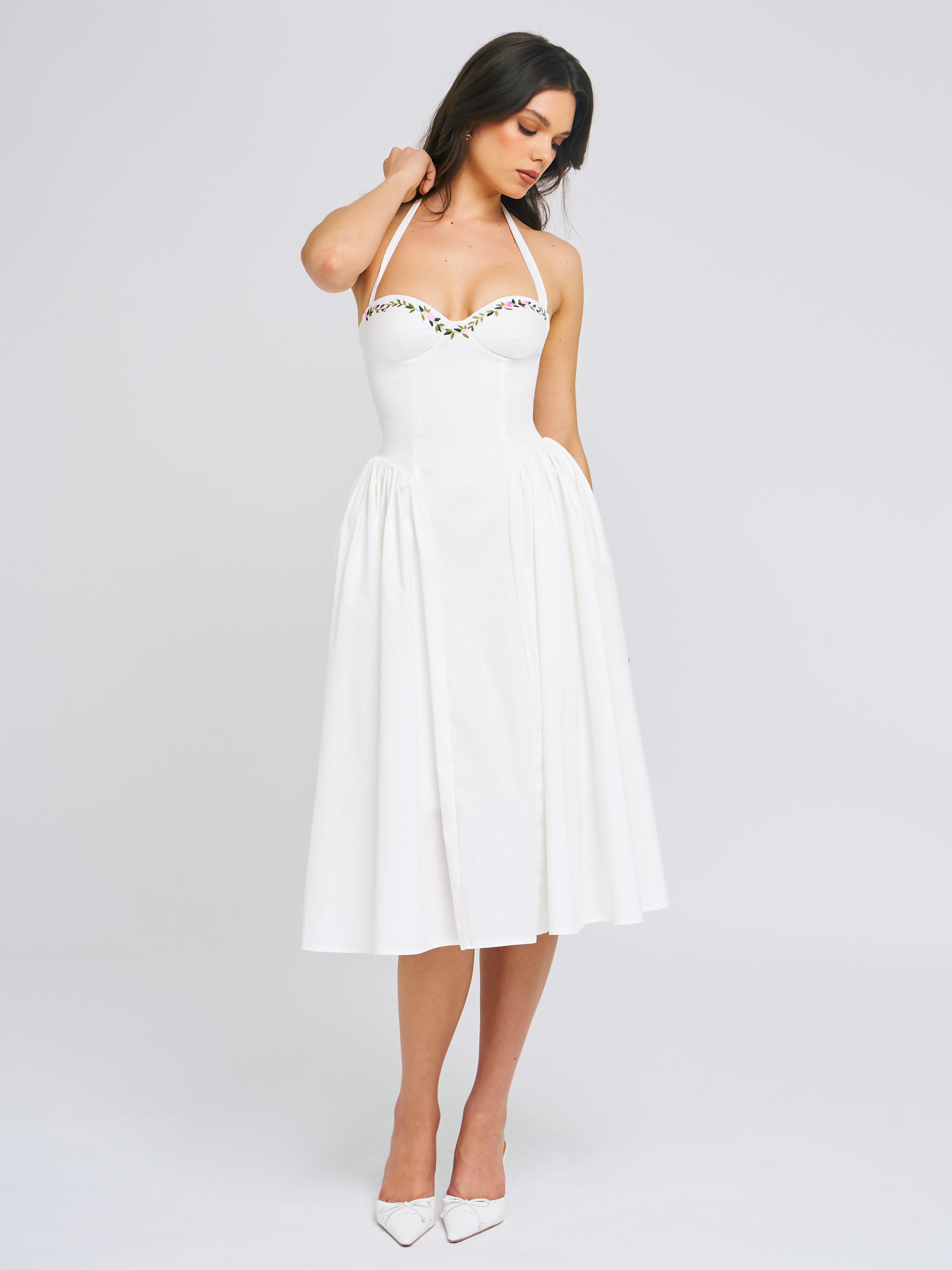 Gianna White Embroidered Halter Maxi Dress