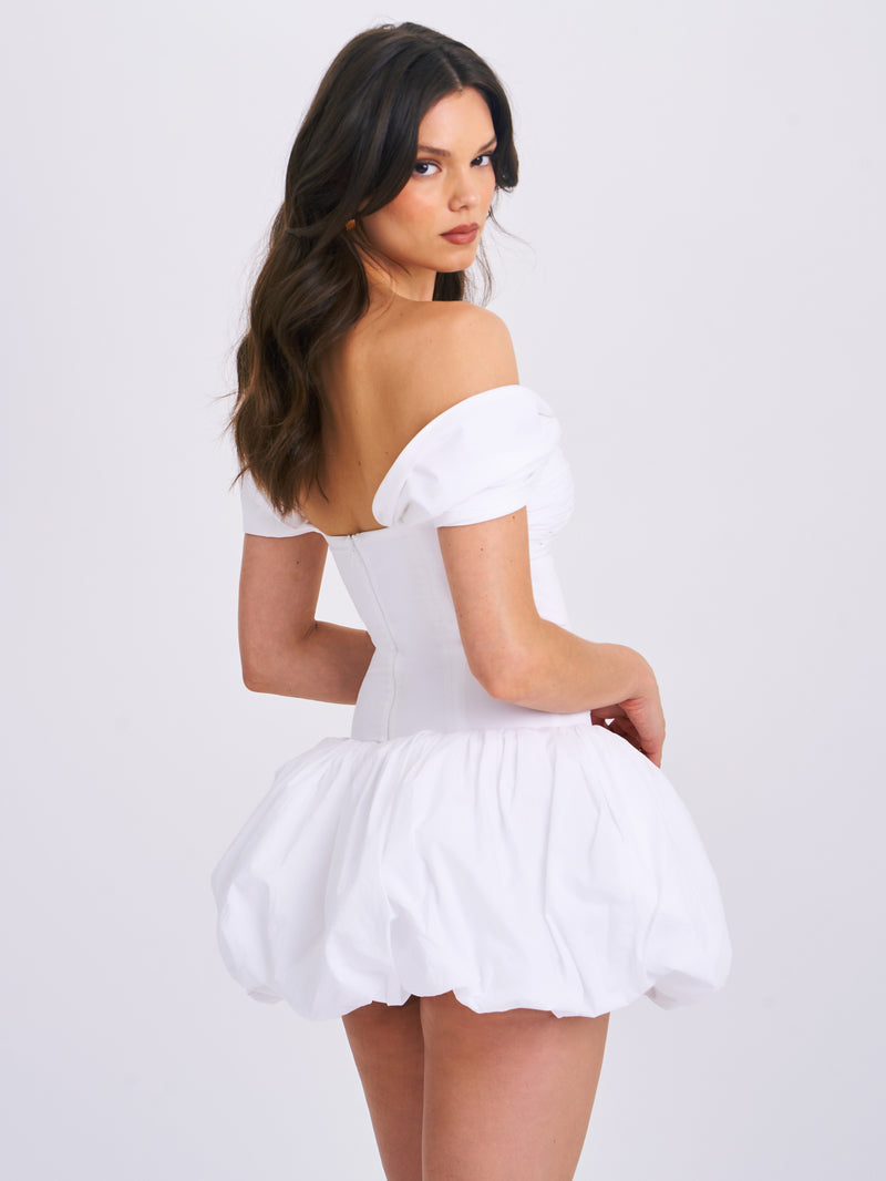 Umika White Bubble Hem Mini Dress