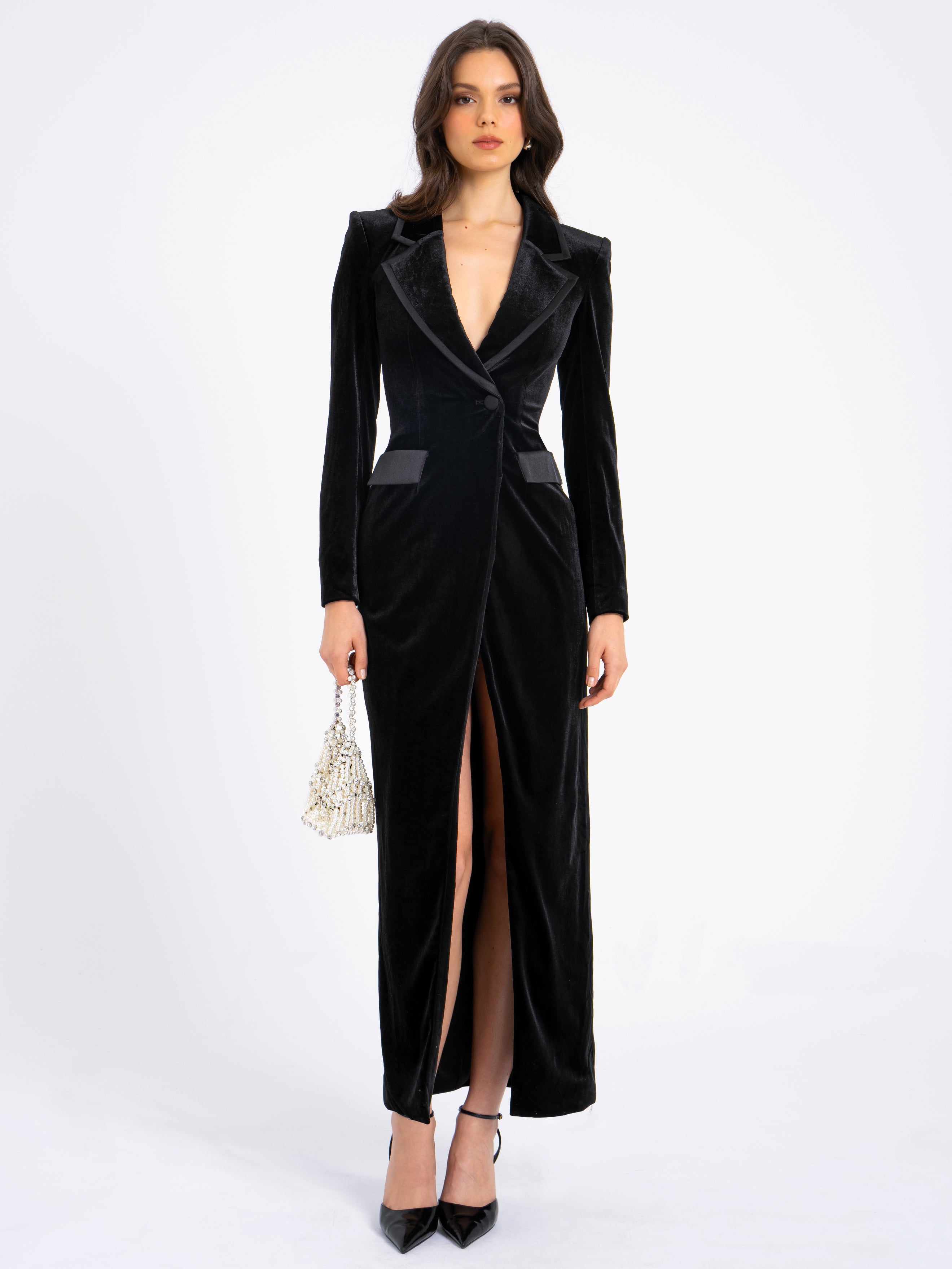 Willow Velvet High Slit Blazer Gown