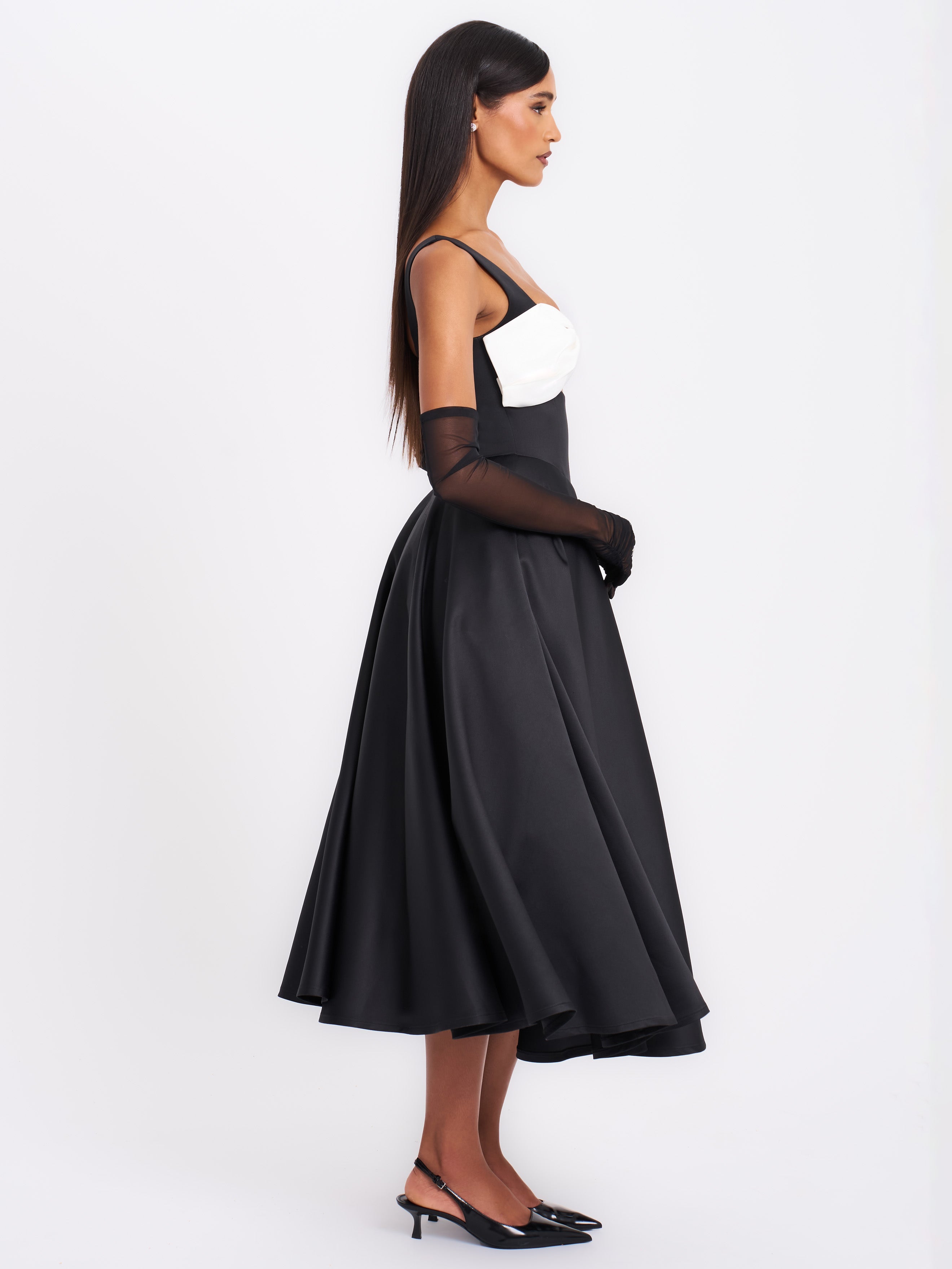 Edda Black Maxi Gown with White Bow