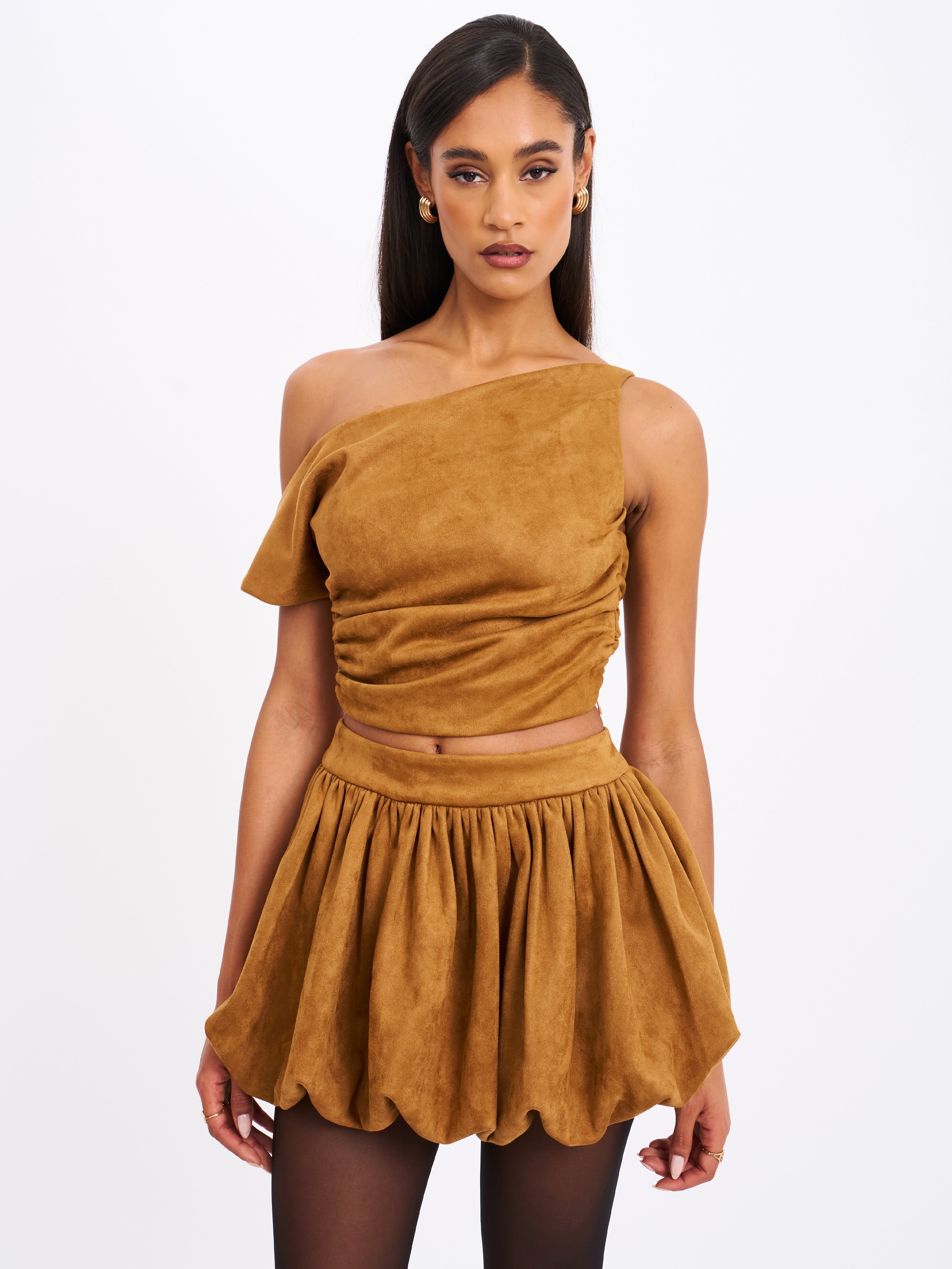 Yara Brown Suede Slash Neck Tank Top