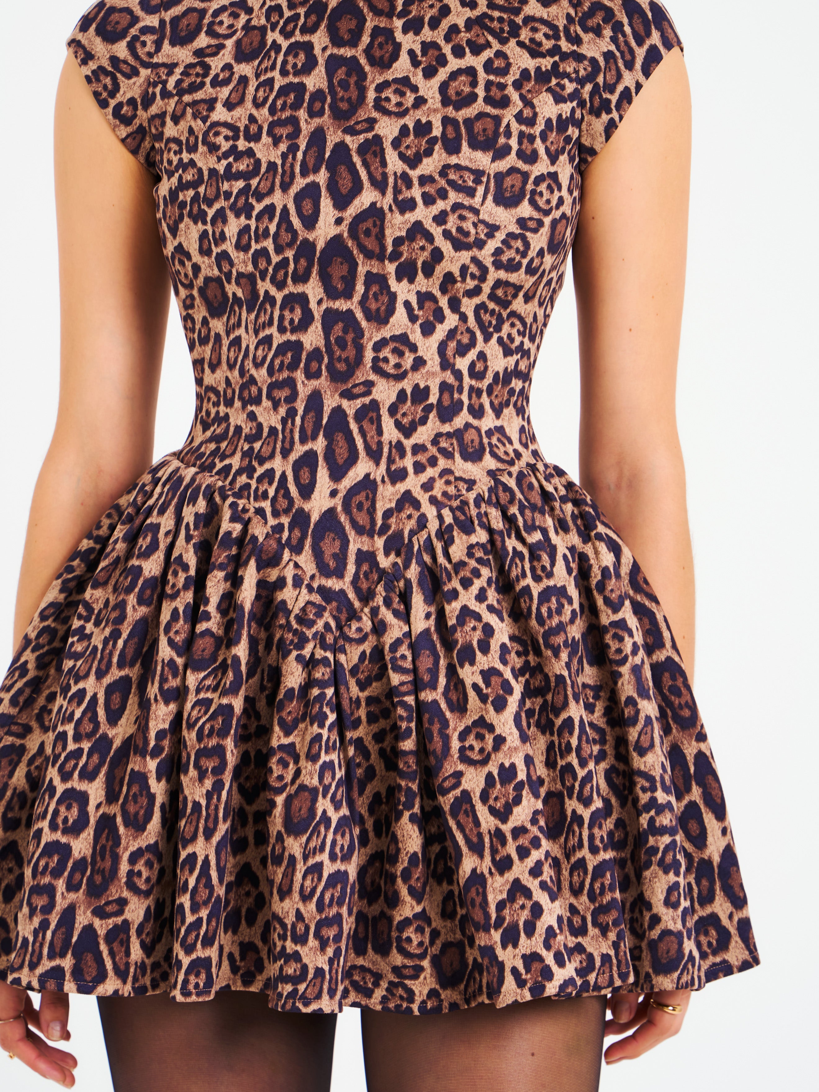 Jacqueline Backless Cheetah Print Mini Puffy Dress