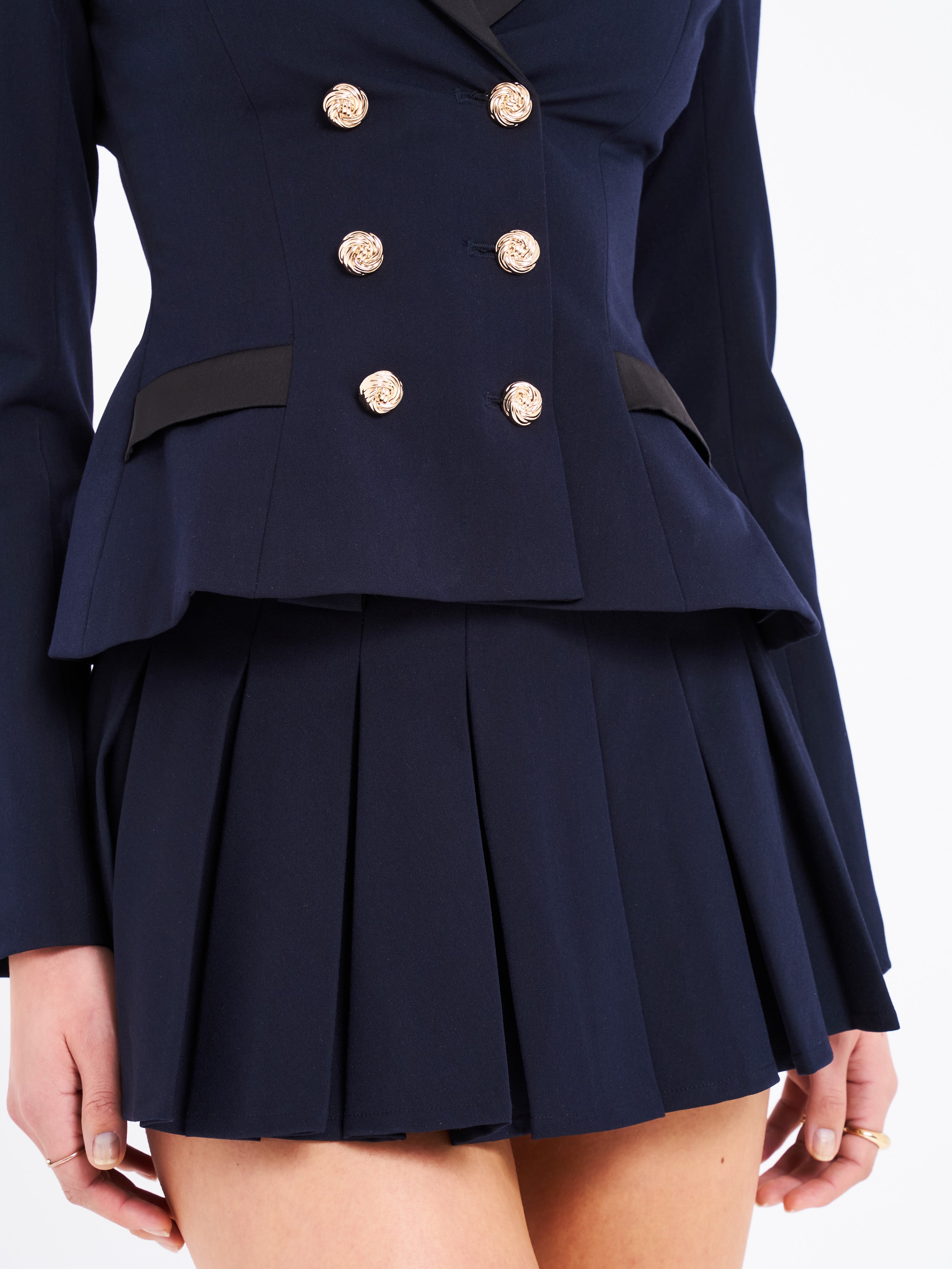 Nasya Navy Blue Pleated Mini Skirt with Inside Shorts