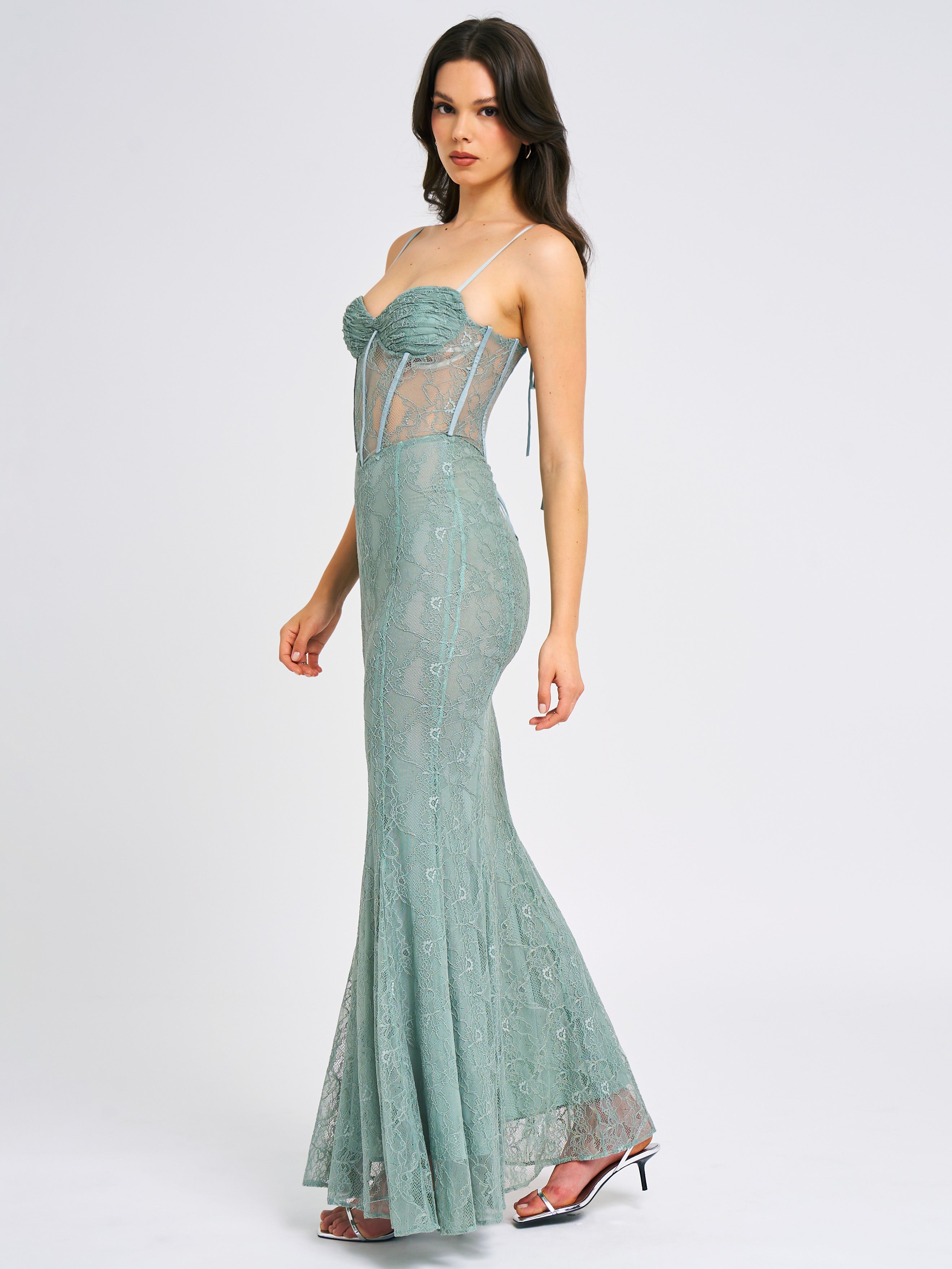 Janelle Green Sweetheart Mermaid Lace Maxi Dress