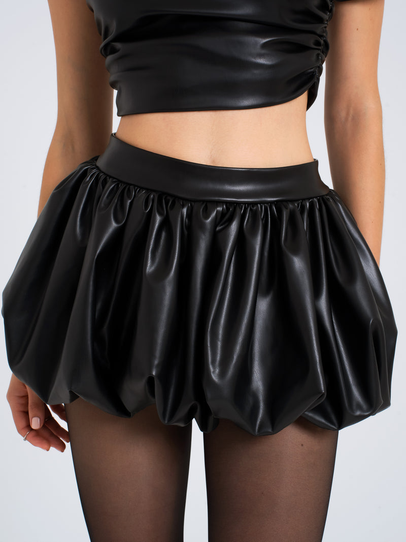 Yuna Vegan Leather Bubble Hem Skirt