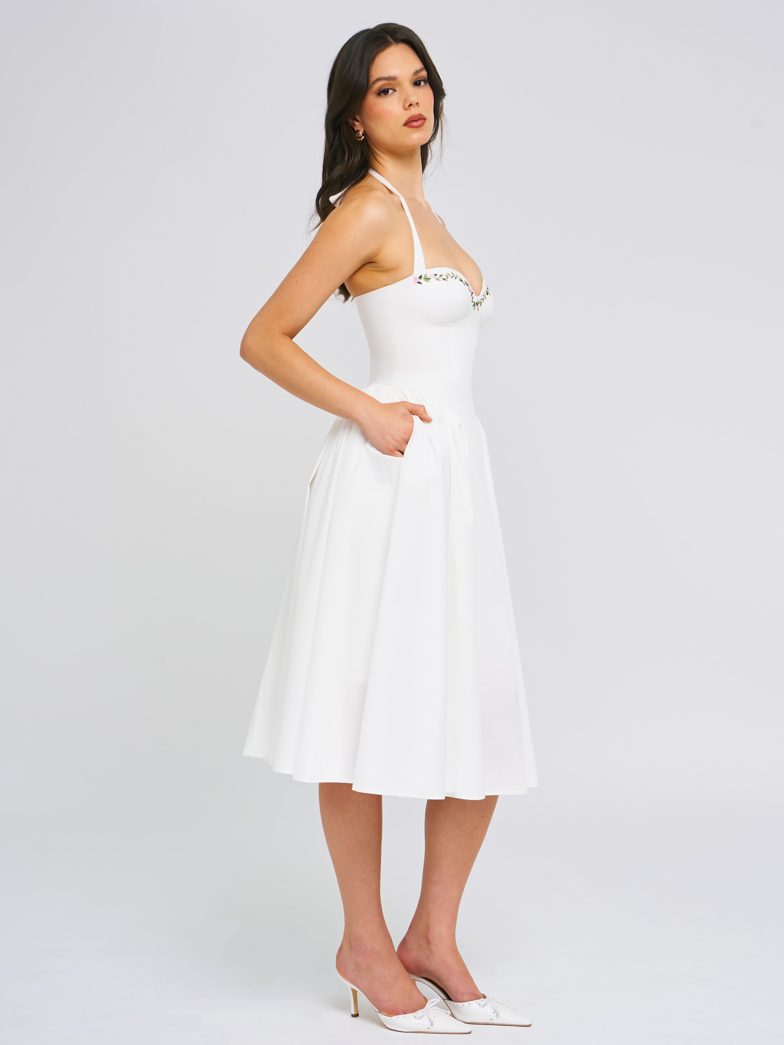 Gianna White Embroidered Halter Maxi Dress