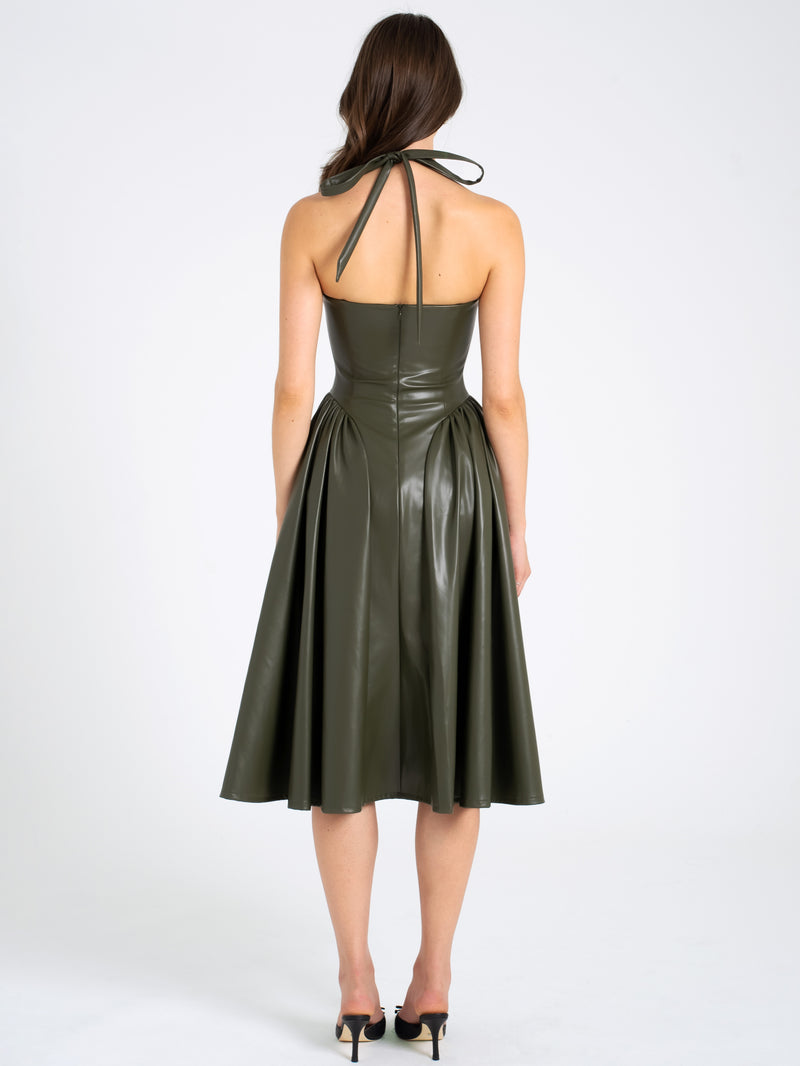 Eliana Olive Vegan Leather Dress