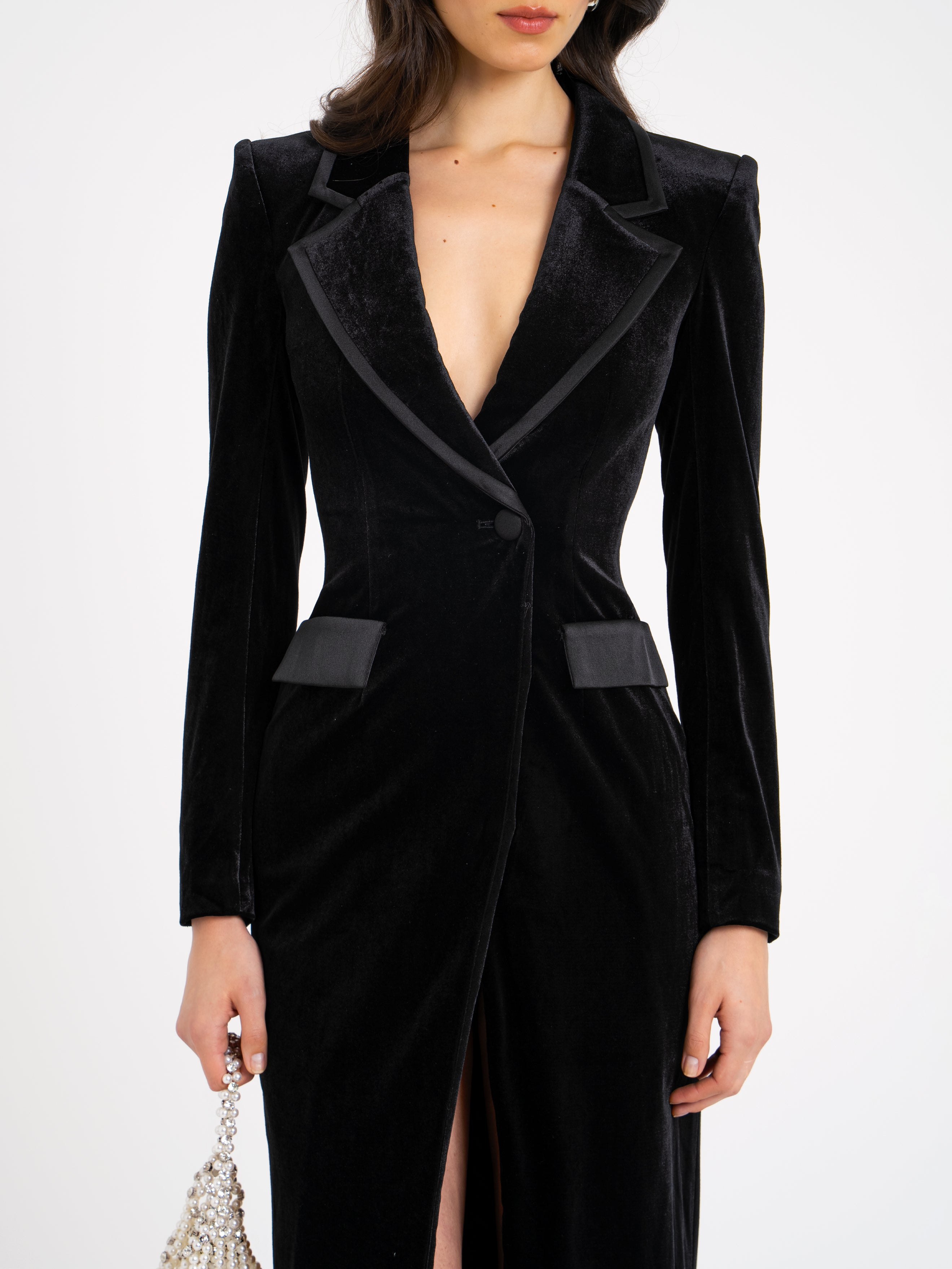 Willow Velvet High Slit Blazer Gown