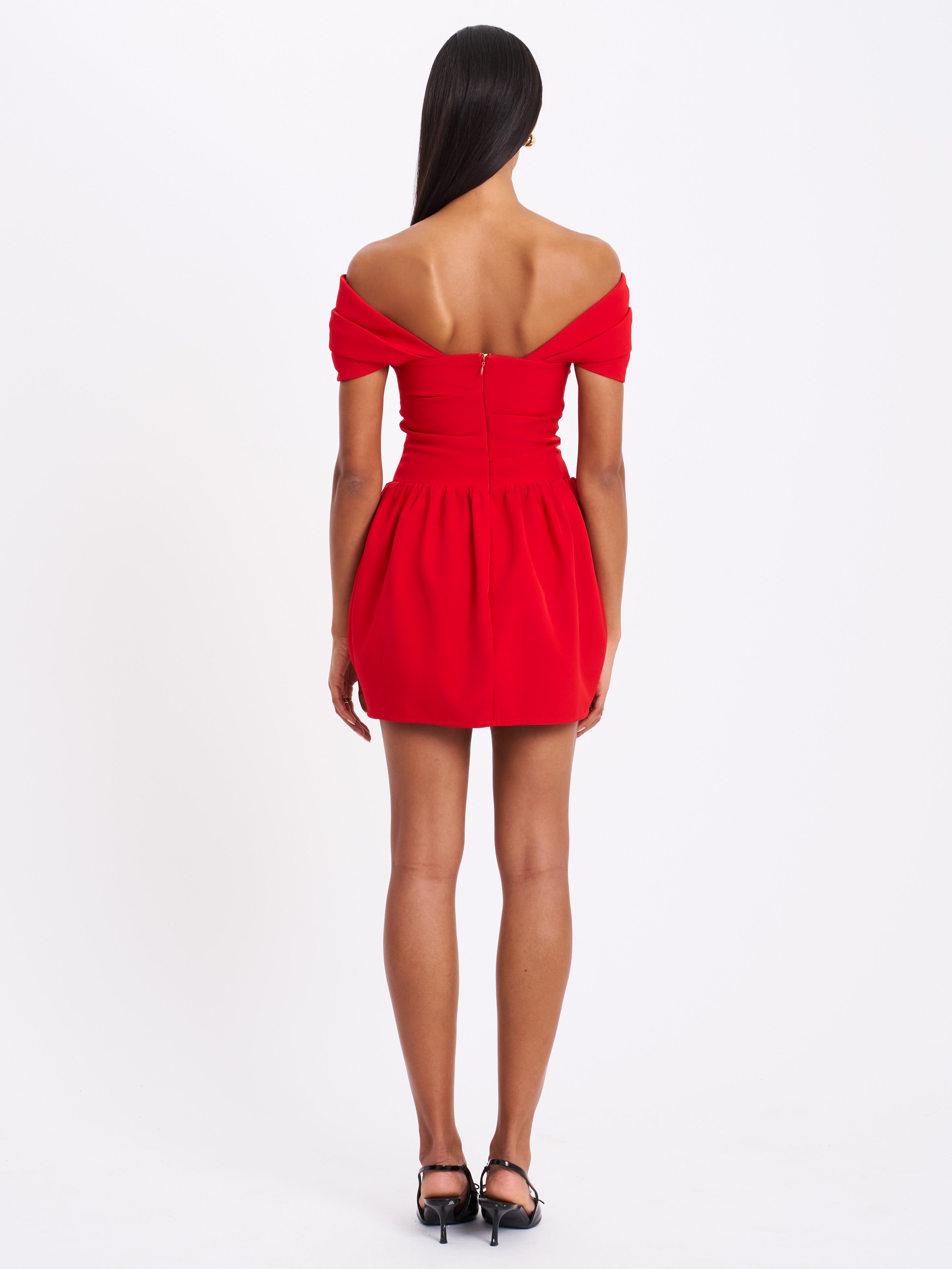 Cait Red Off Shoulder Drop Waist Mini Dress