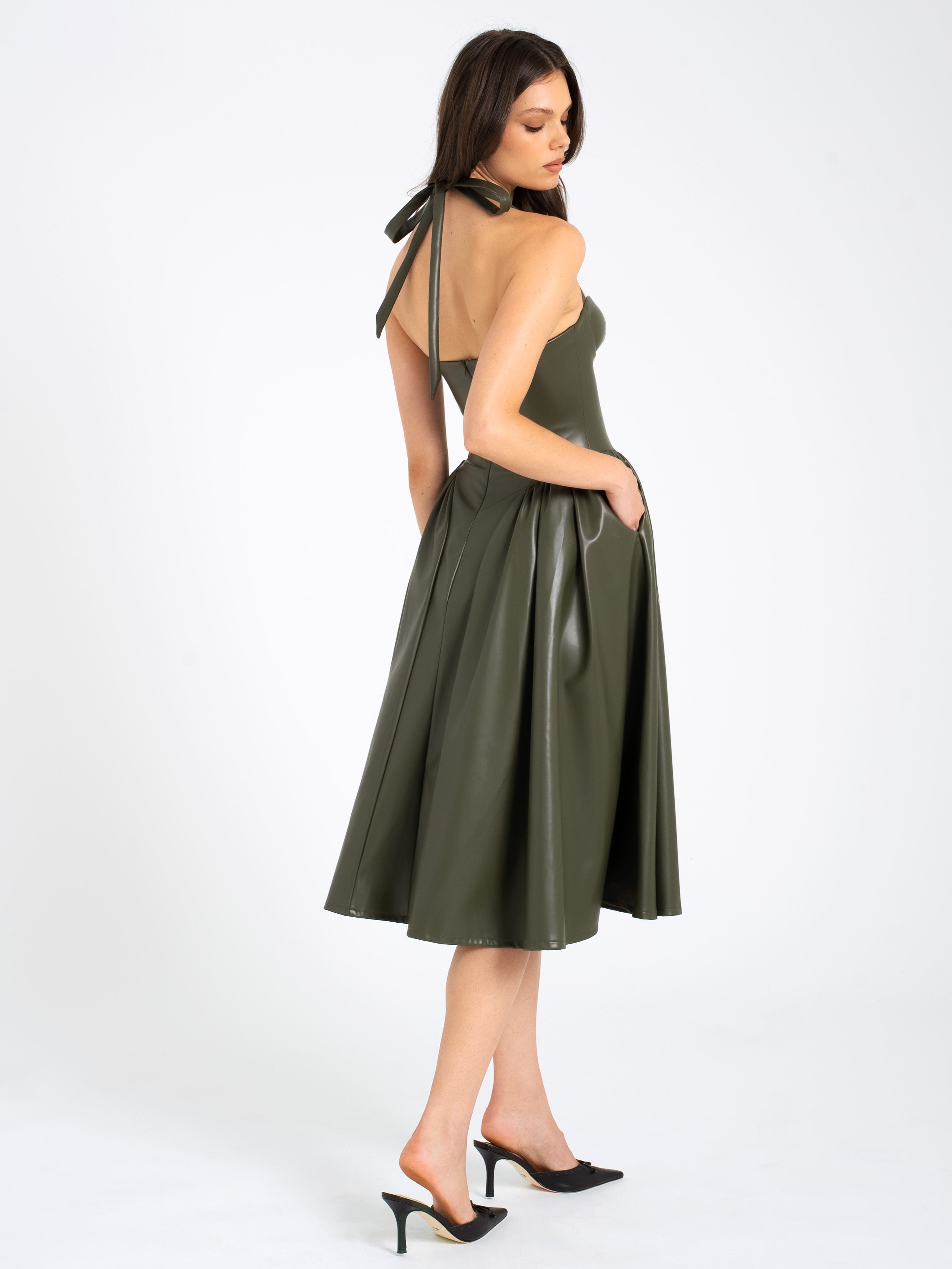 Eliana Olive Vegan Leather Dress