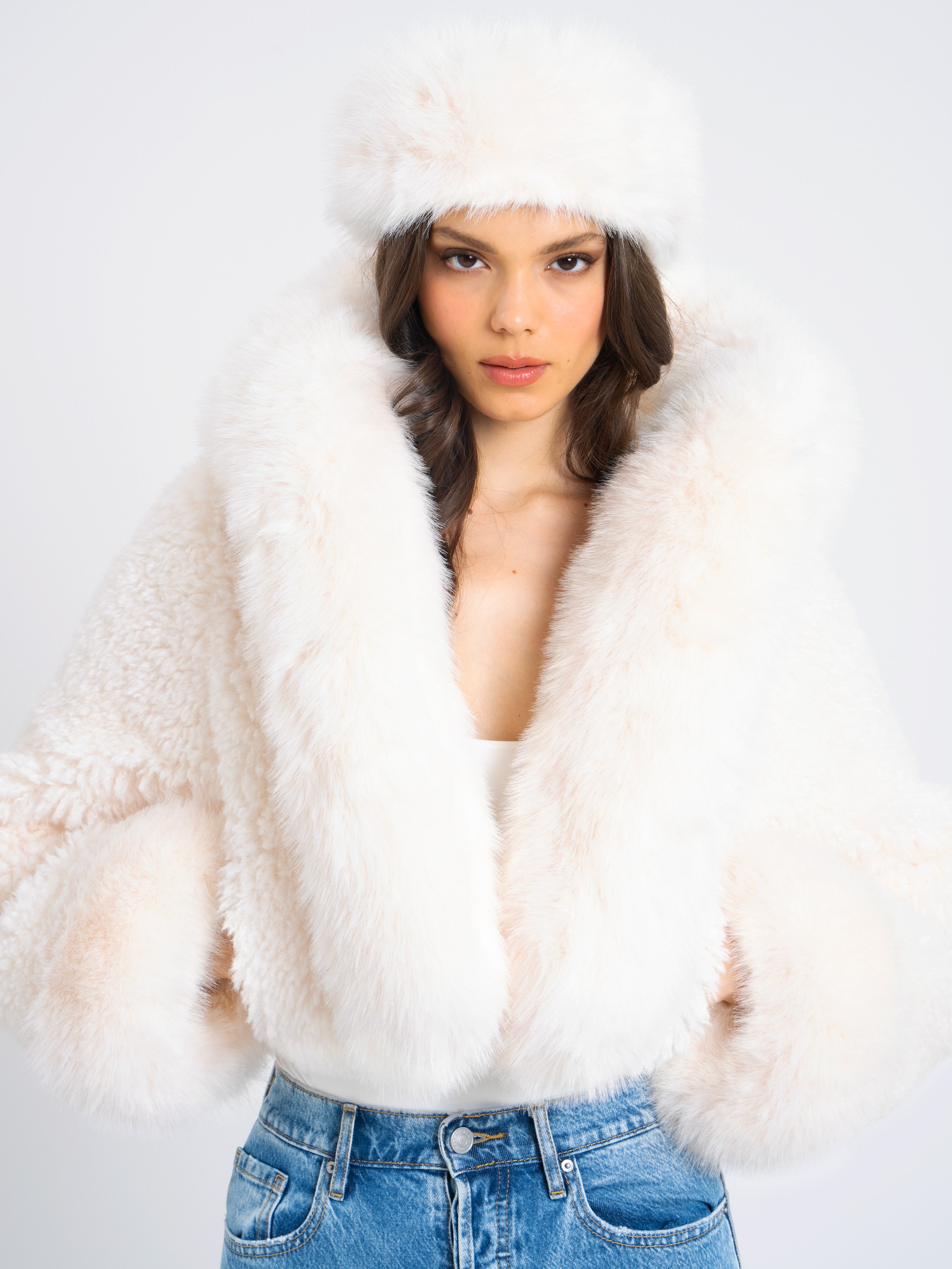 Kali Cropped Faux Fur Jacket With Hood