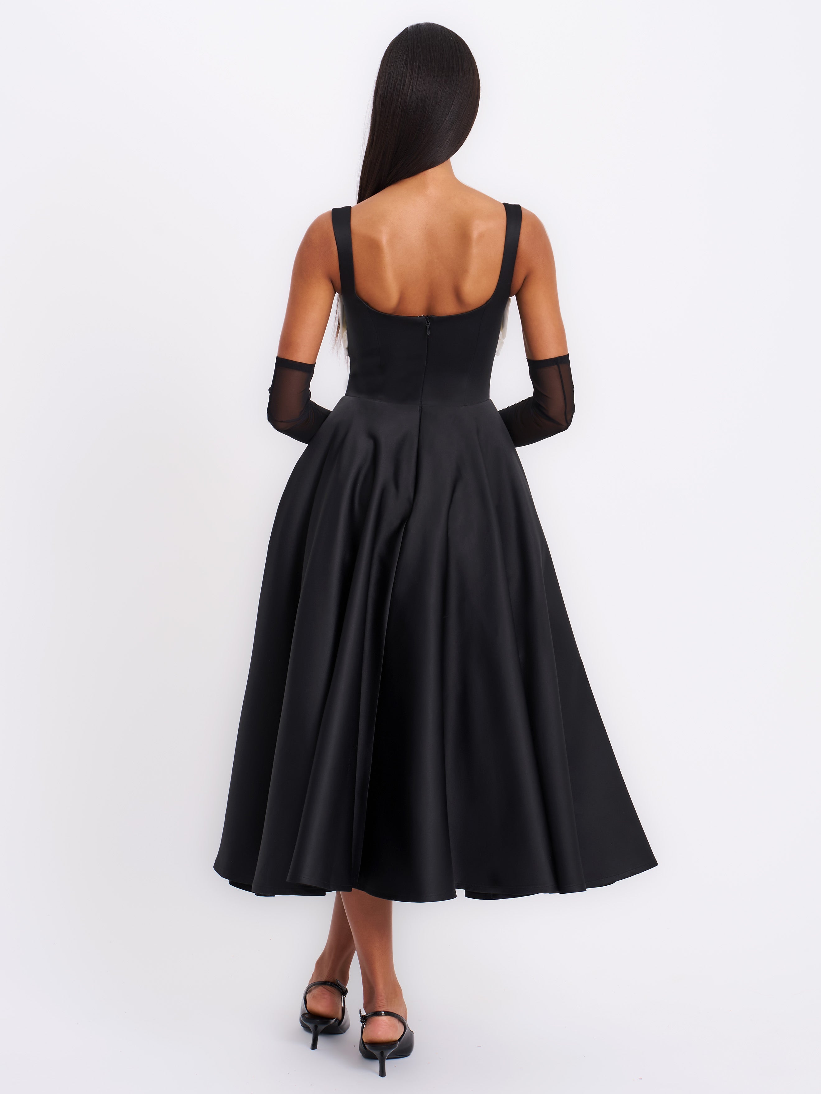 Edda Black Maxi Gown with White Bow