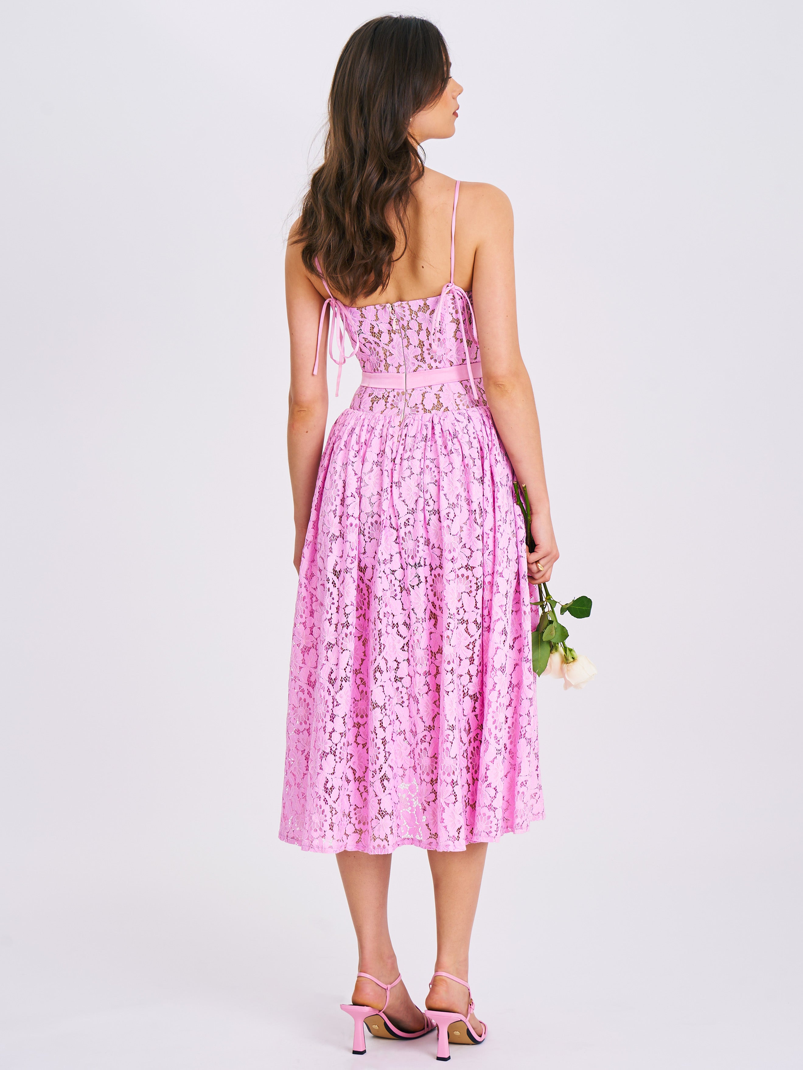 Lorena Pink Lace Drop Waist Midi Sundress