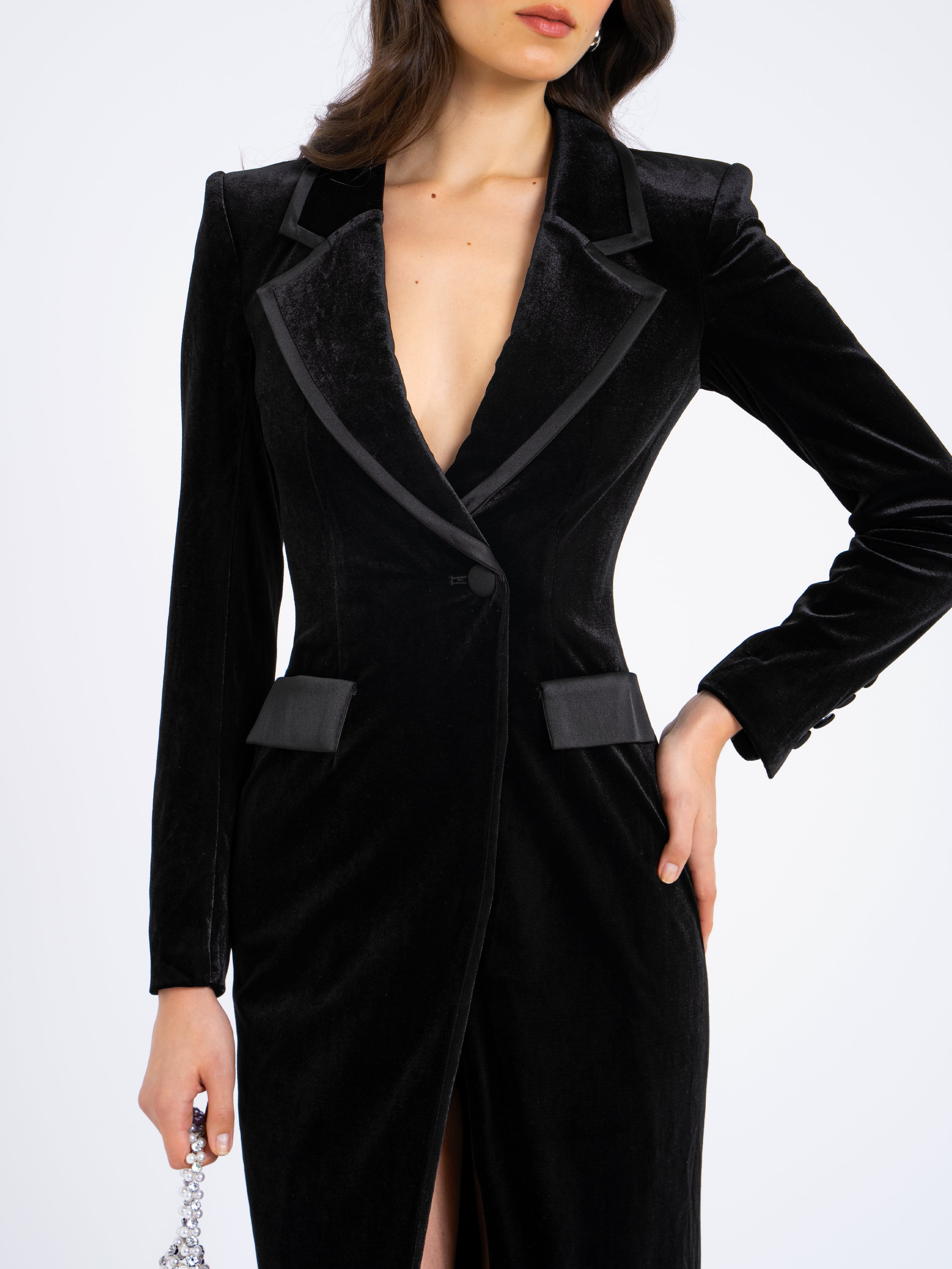 Willow Velvet High Slit Blazer Gown