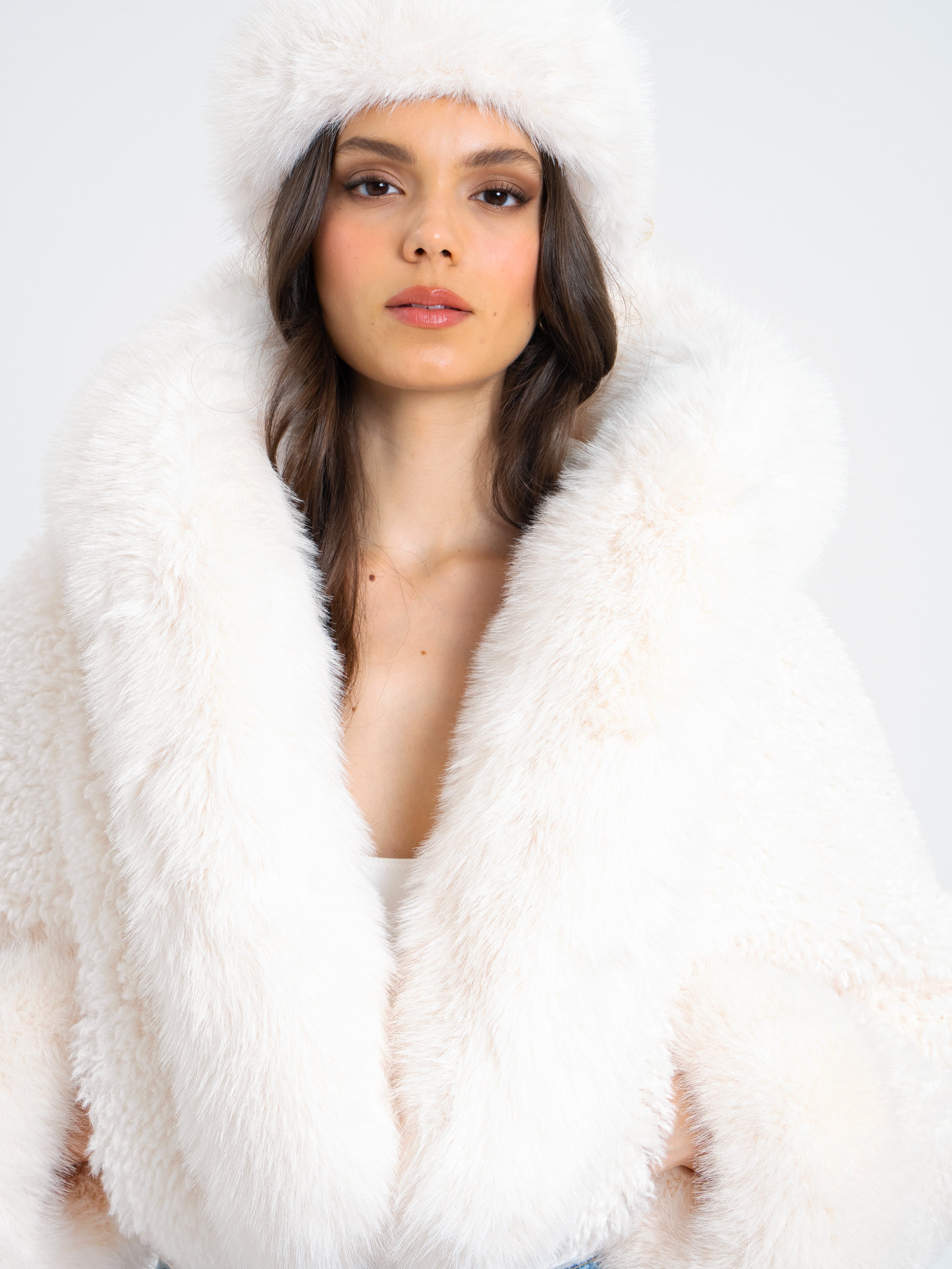 Kali Cropped Faux Fur Jacket With Hood