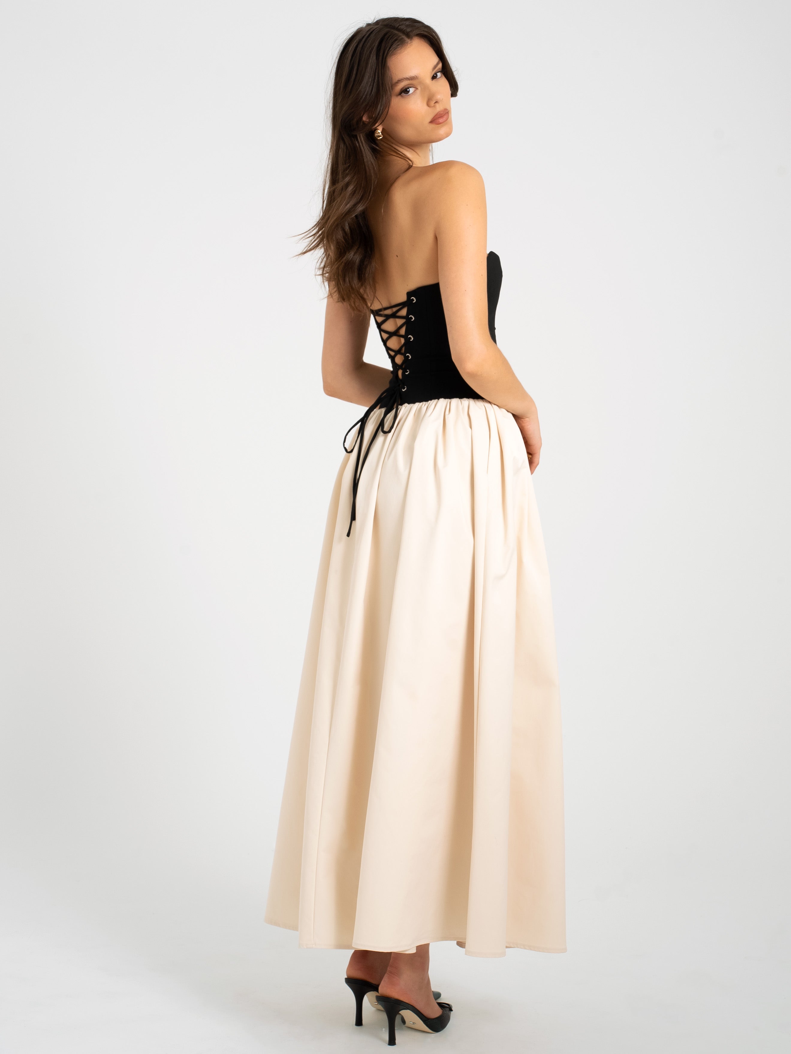 Sana Sweetheart Lace-up Back Drop Waist Maxi Dress