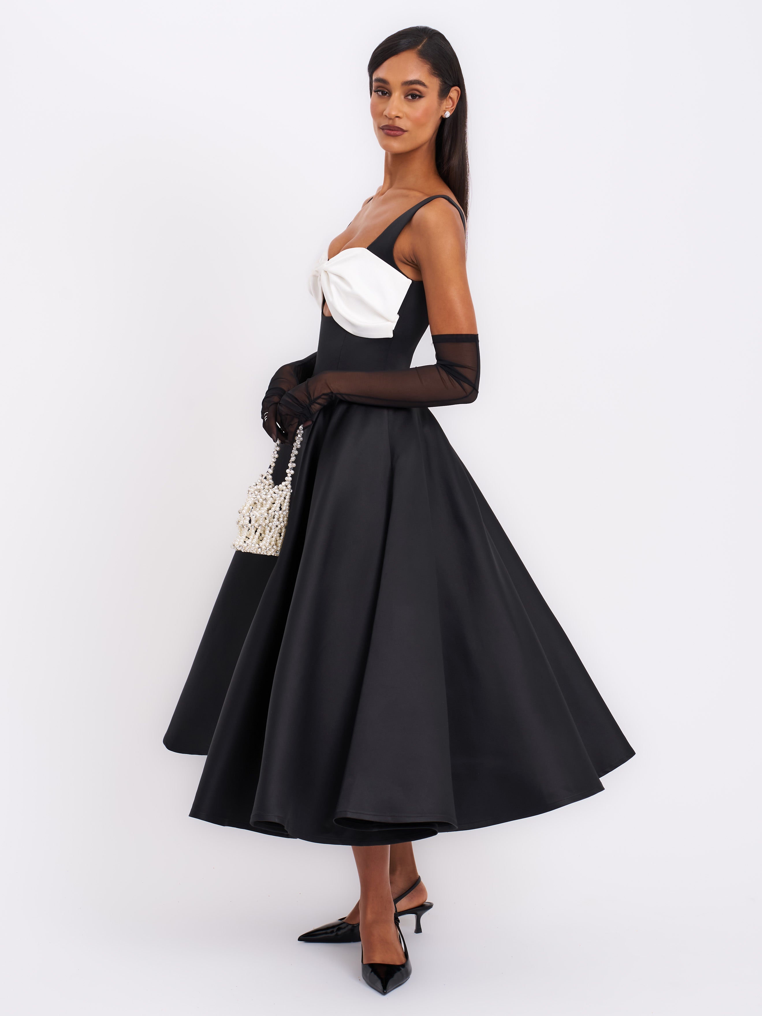 Edda Black Maxi Gown with White Bow