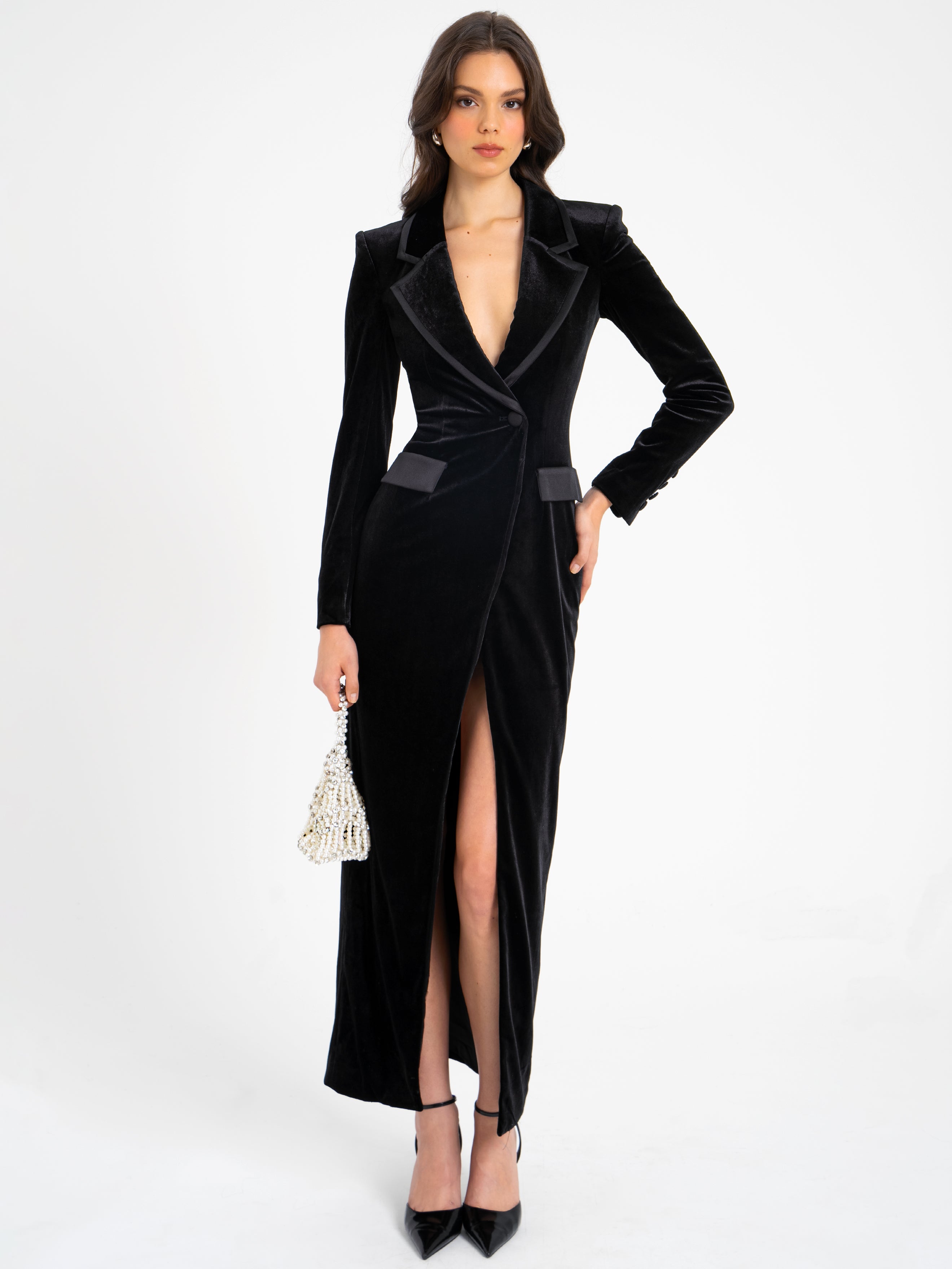 Willow Velvet High Slit Blazer Gown