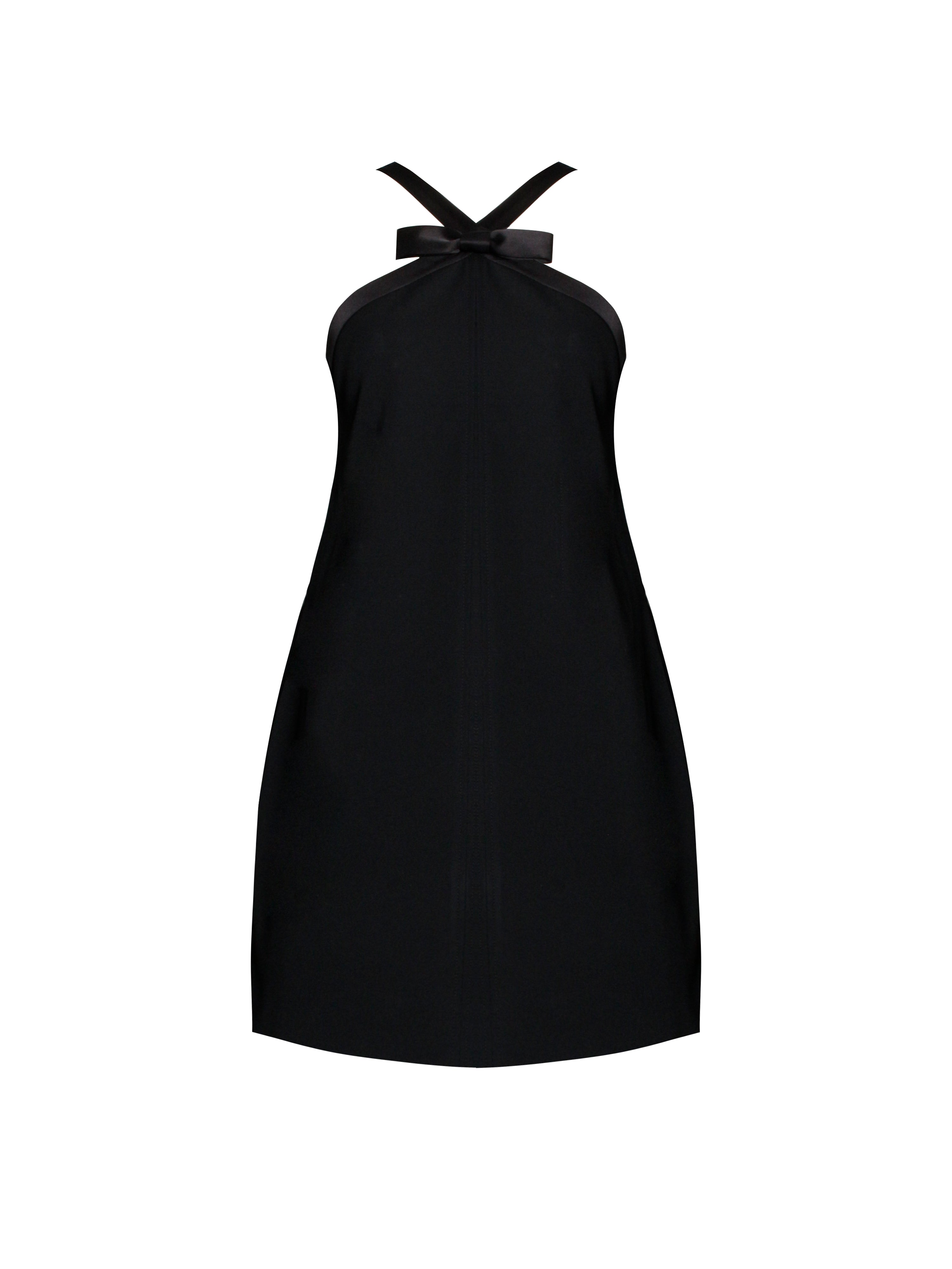 Caitlin Black Satin Trim Mini Dress with Bow