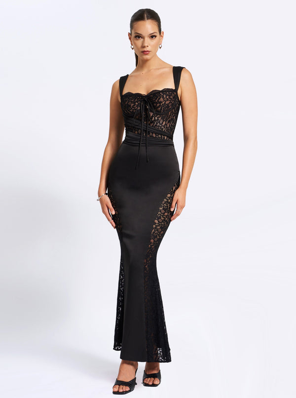 Lace Collection with Corset, Dress, Gown, Black Maxi, Velvet