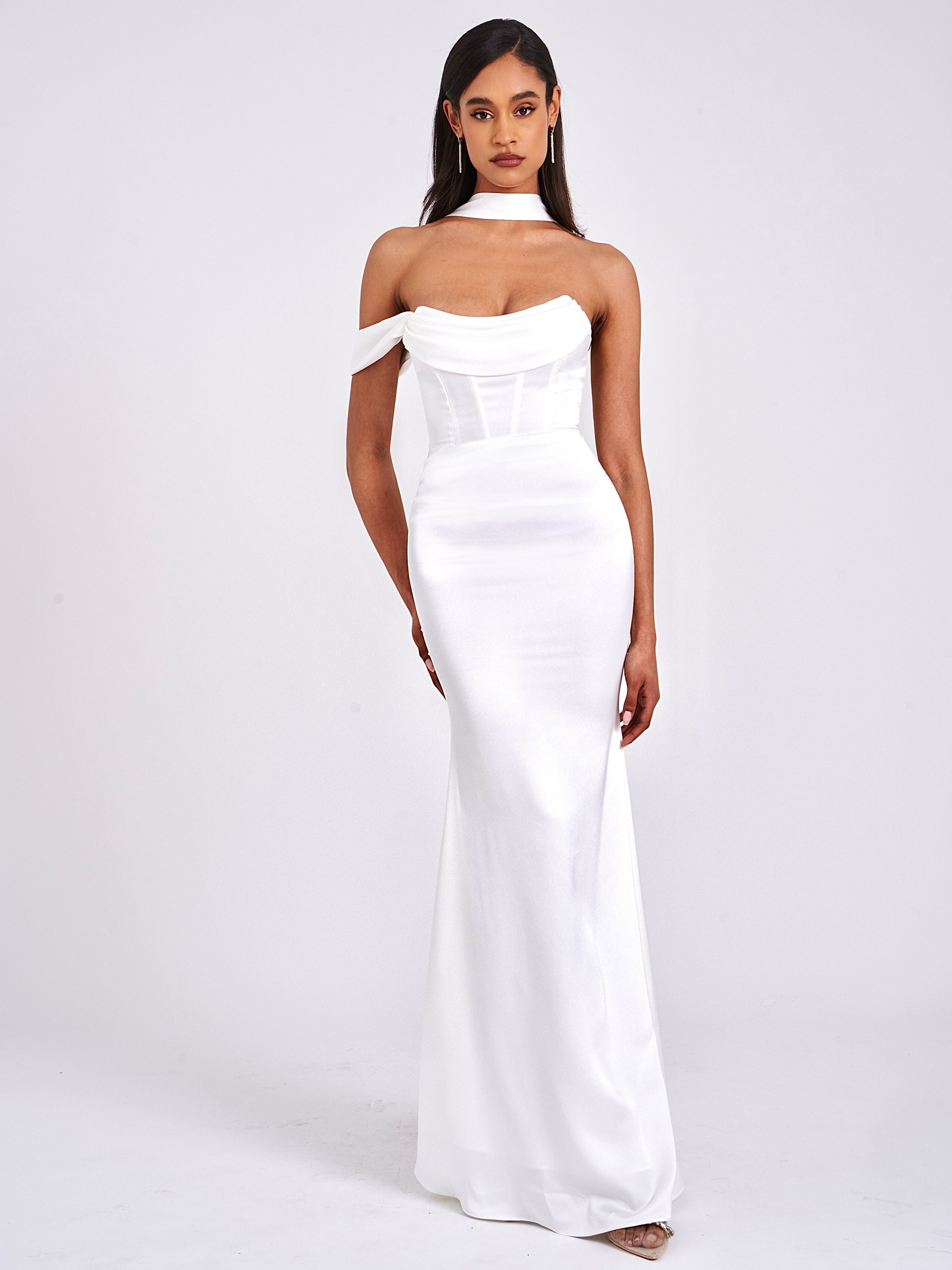Ivona White Halter Neck Double Duchess Satin Gown S / US 4-6 Ivona White Halter Neck Double Duchess Satin Gown S / US 4-6