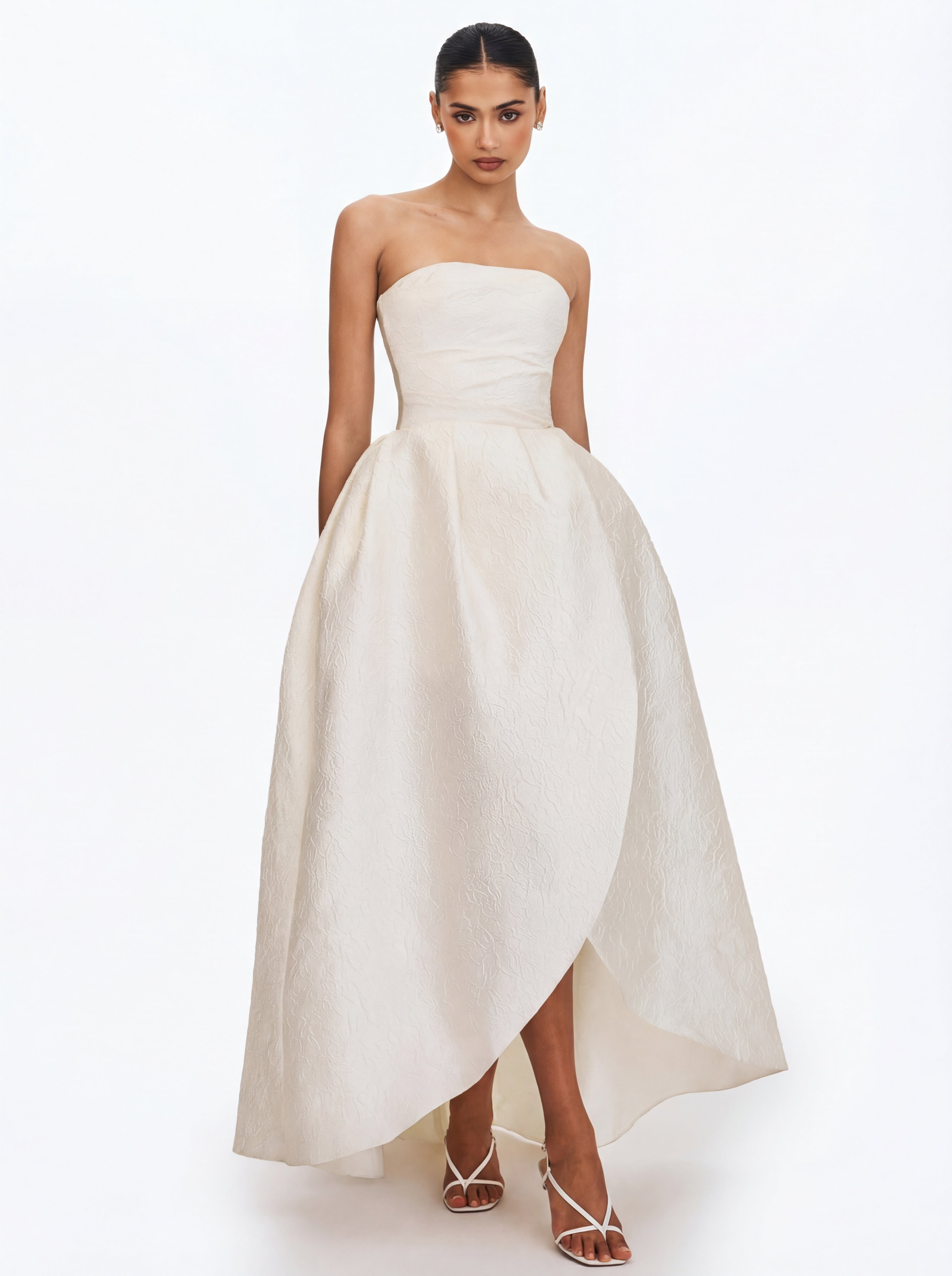 Tomika Ivory Jacquard Dipped Hem Wedding Gown (PREORDER)